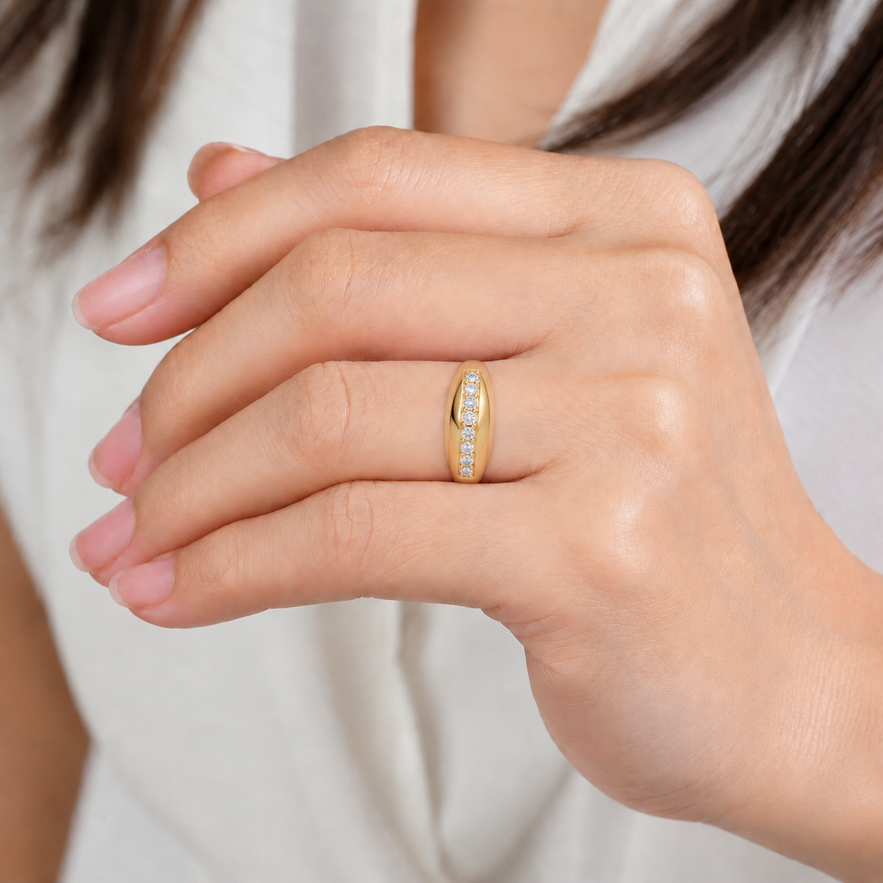Channel-Set Diamond Bold Ring in 14K Gold