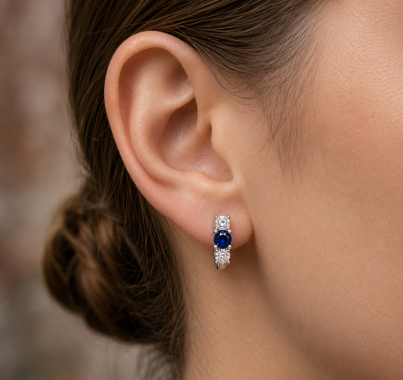 Sapphire and Diamond Huggie Earrings in 18K Gold