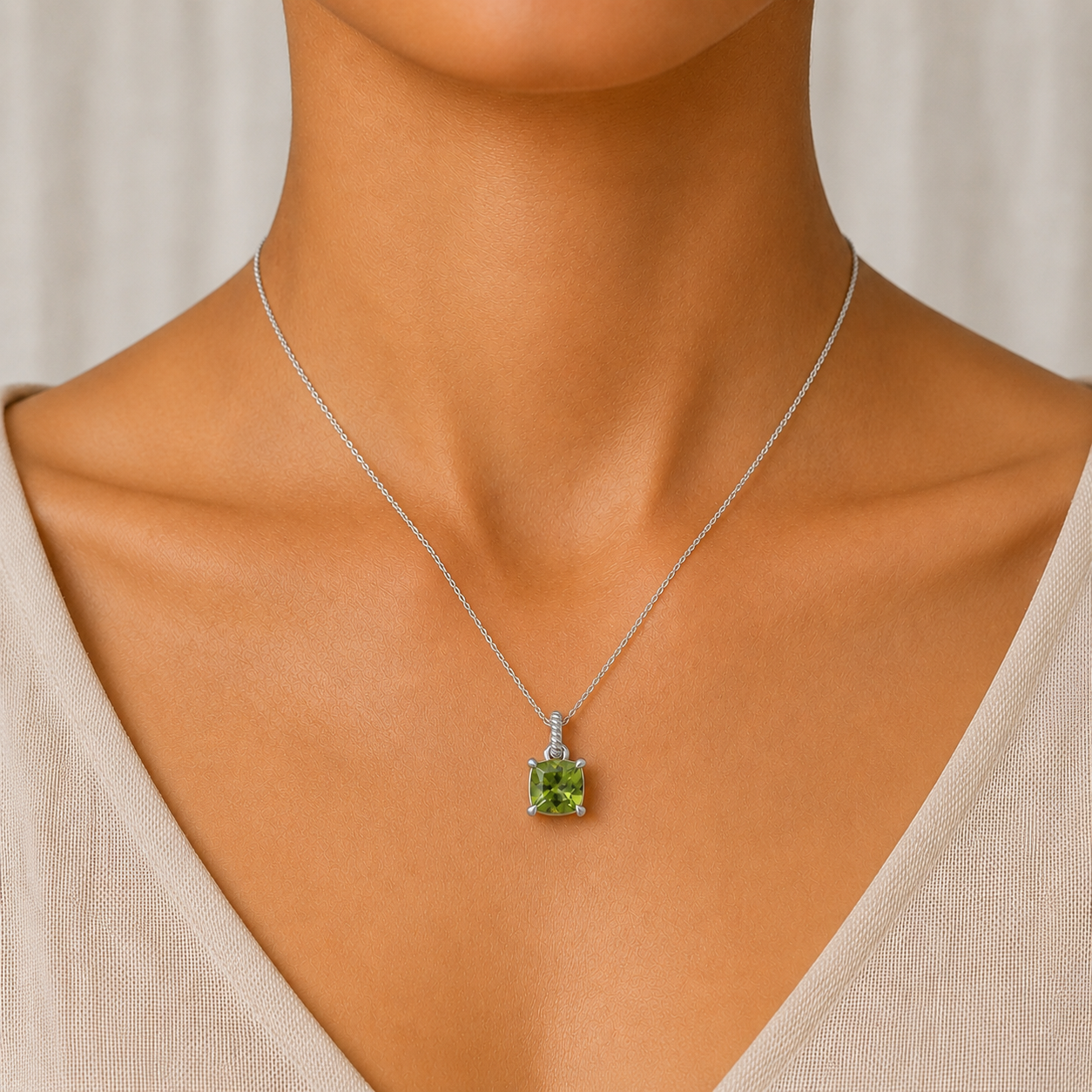 Cushion-Cut Peridot Necklace in 14K Gold