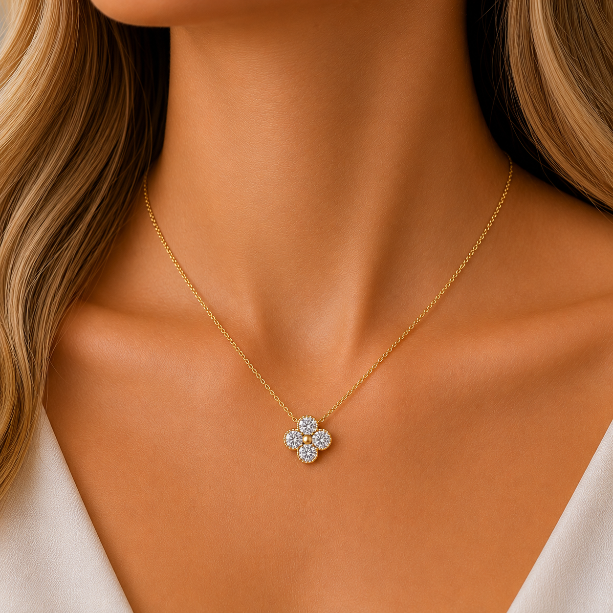 Diamond Flower Cluster Necklace in 14K Gold