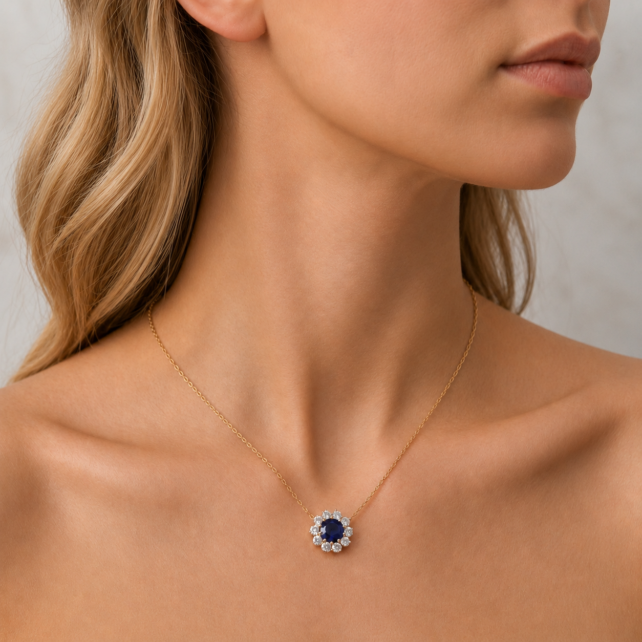 Blue Sapphire Daisy Floral Necklace in 18K Gold
