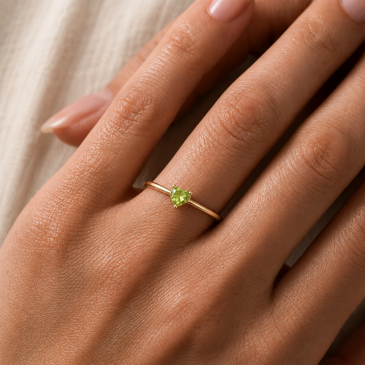 Heart Shape Peridot Solitaire Ring in 14K Gold