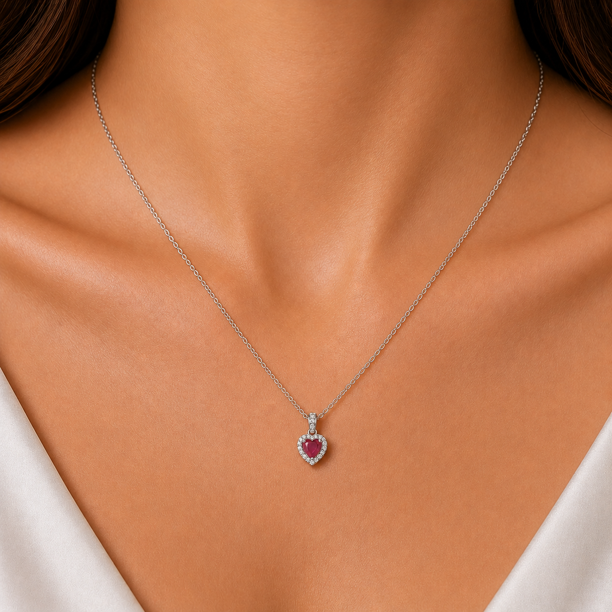 Ruby & Diamond Heart Pendant in 18K Gold