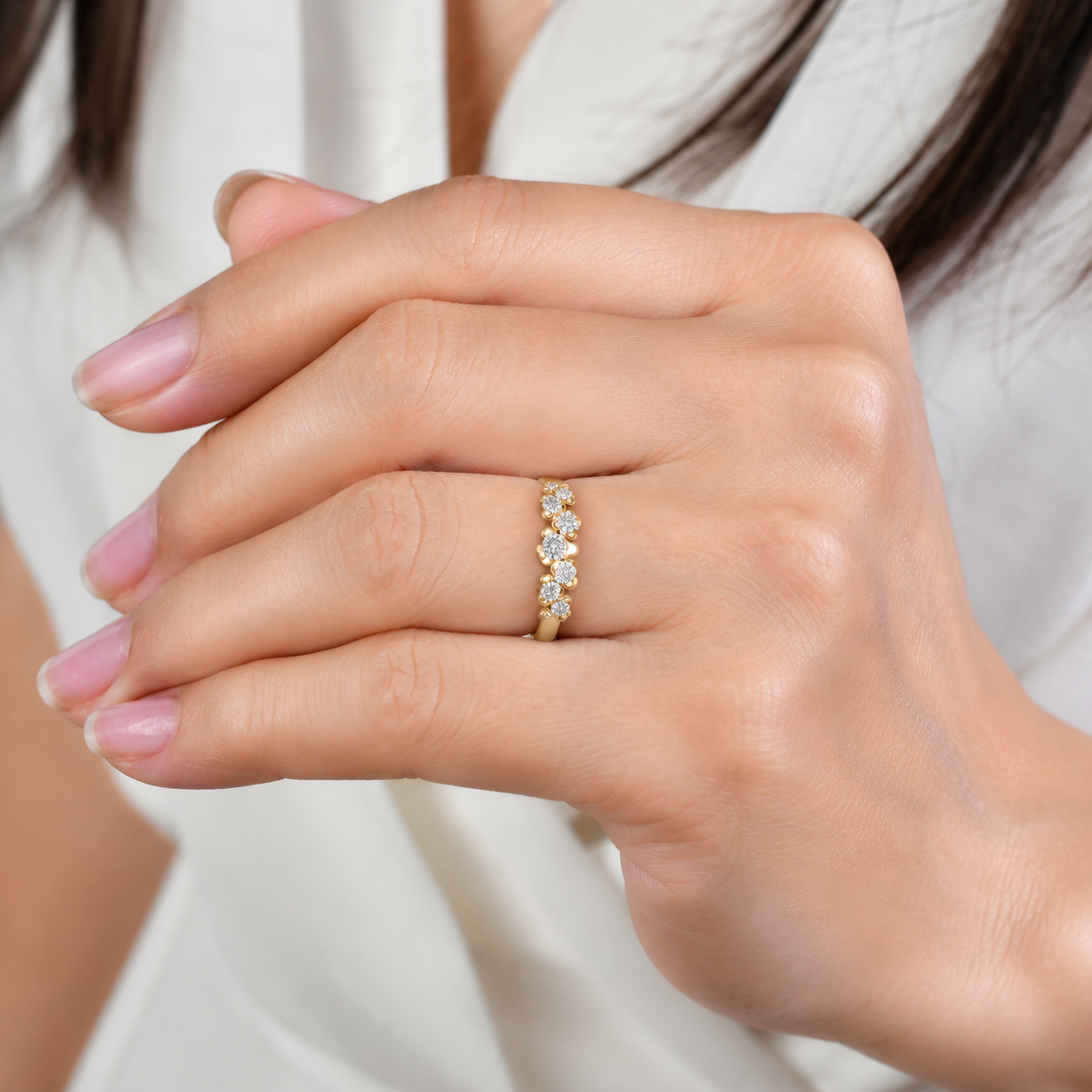 Nature Inspired Diamond Band Ring in 14K Gold