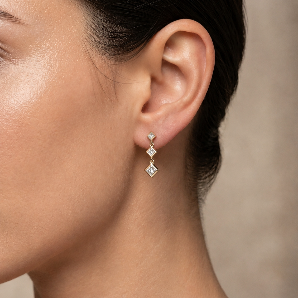 Geometric Shape Diamond Drop Earrings in 14K Gold