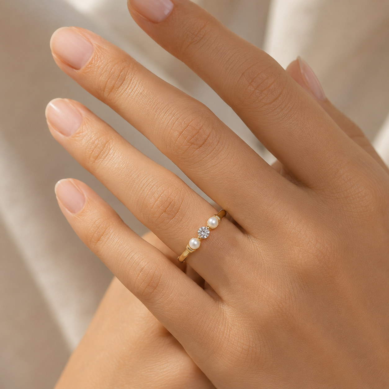 Freshwater Pearl & Diamond Band In 14k Gold