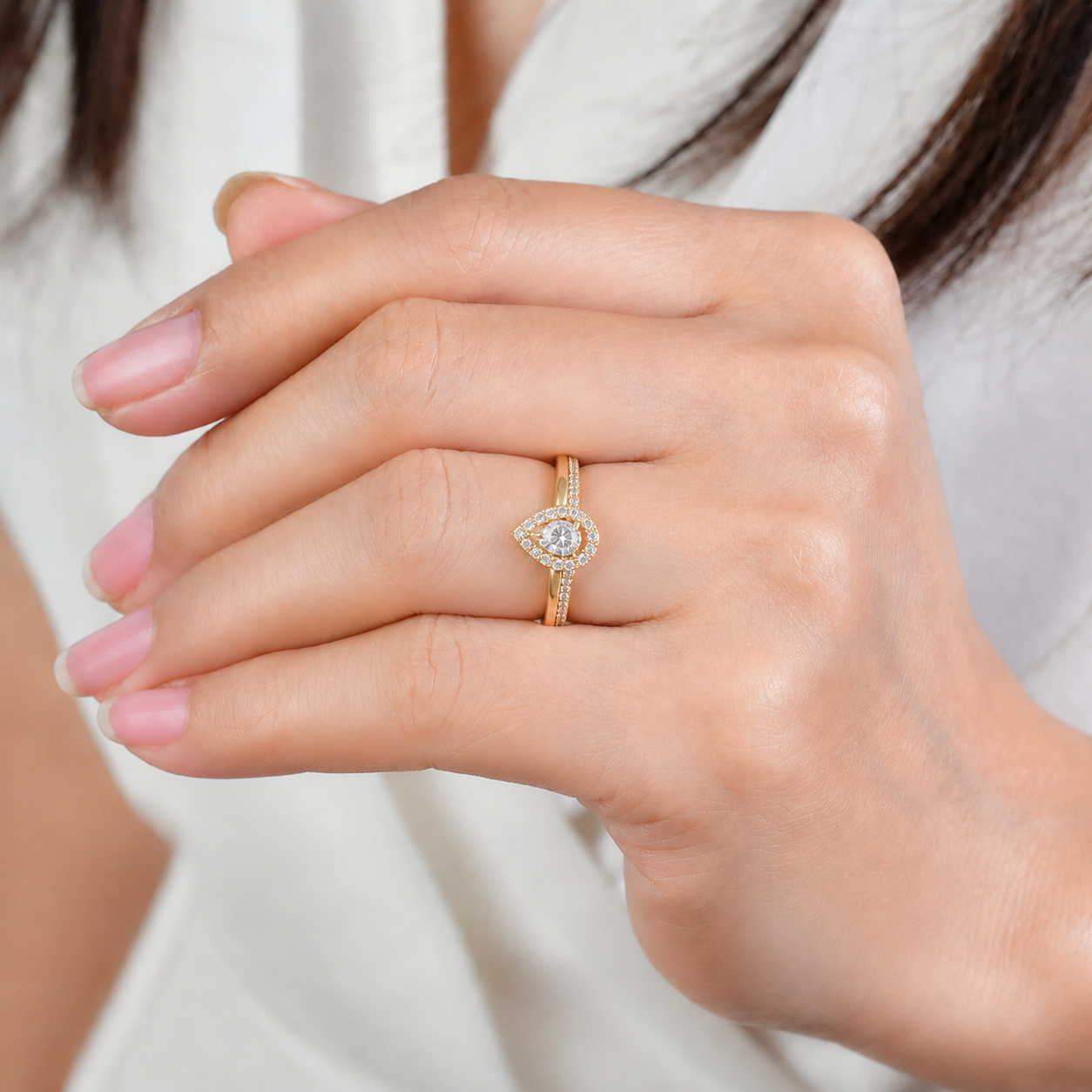 Celestia Diamond Double Band Pear Ring in 14K Gold