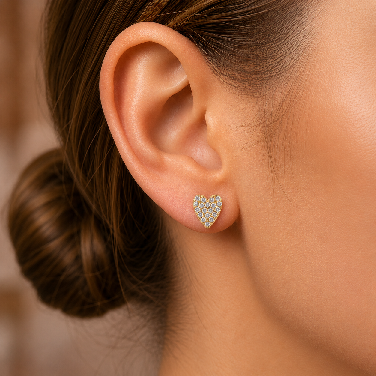 Natural Diamond Heart Shaped Earrings in 14K Gold