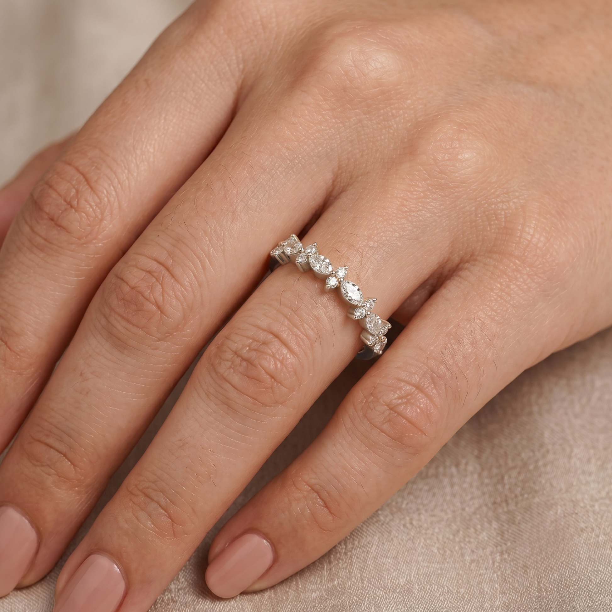 Chevron Marquise Diamond Band in 14K Gold