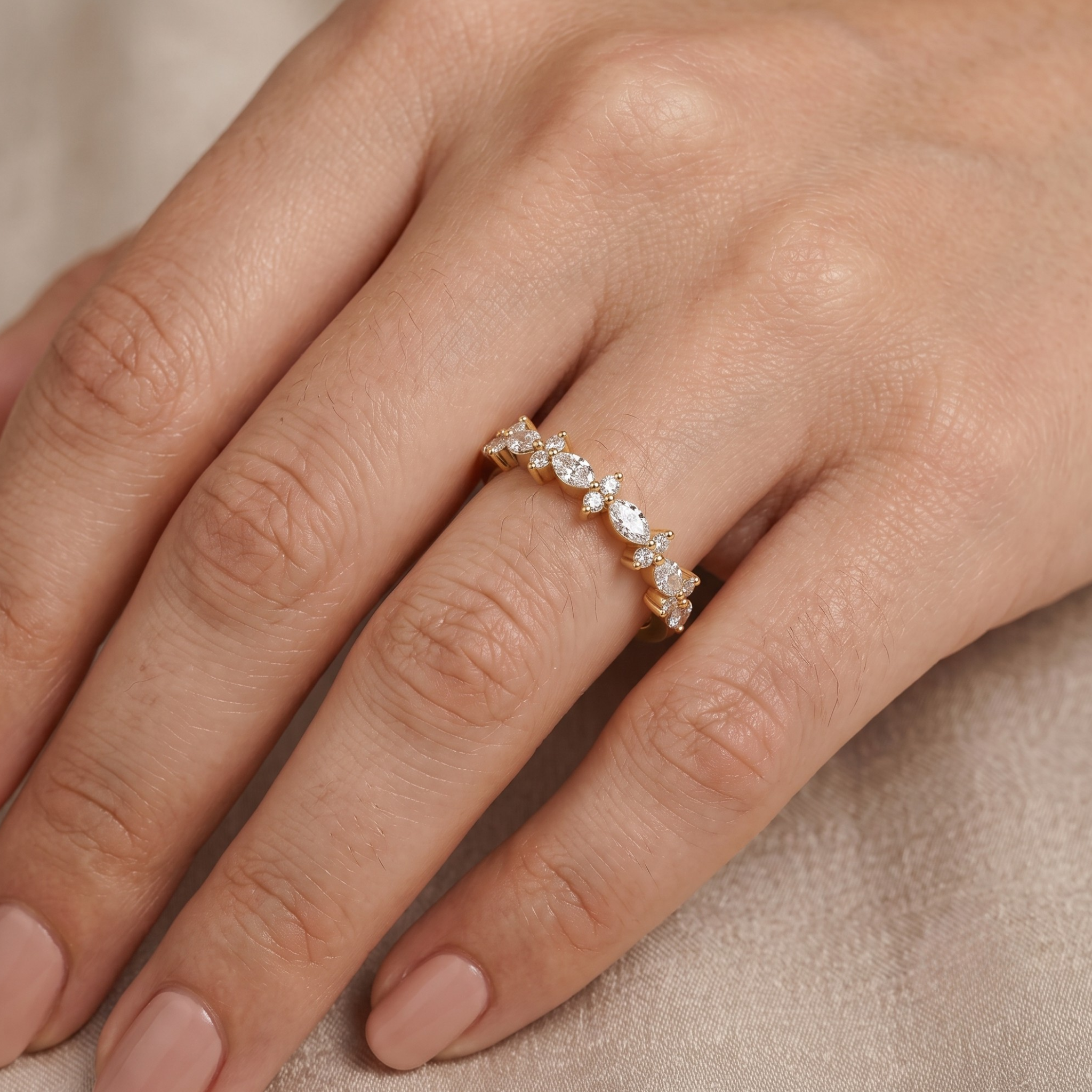 Chevron Marquise Diamond Band in 14K Gold