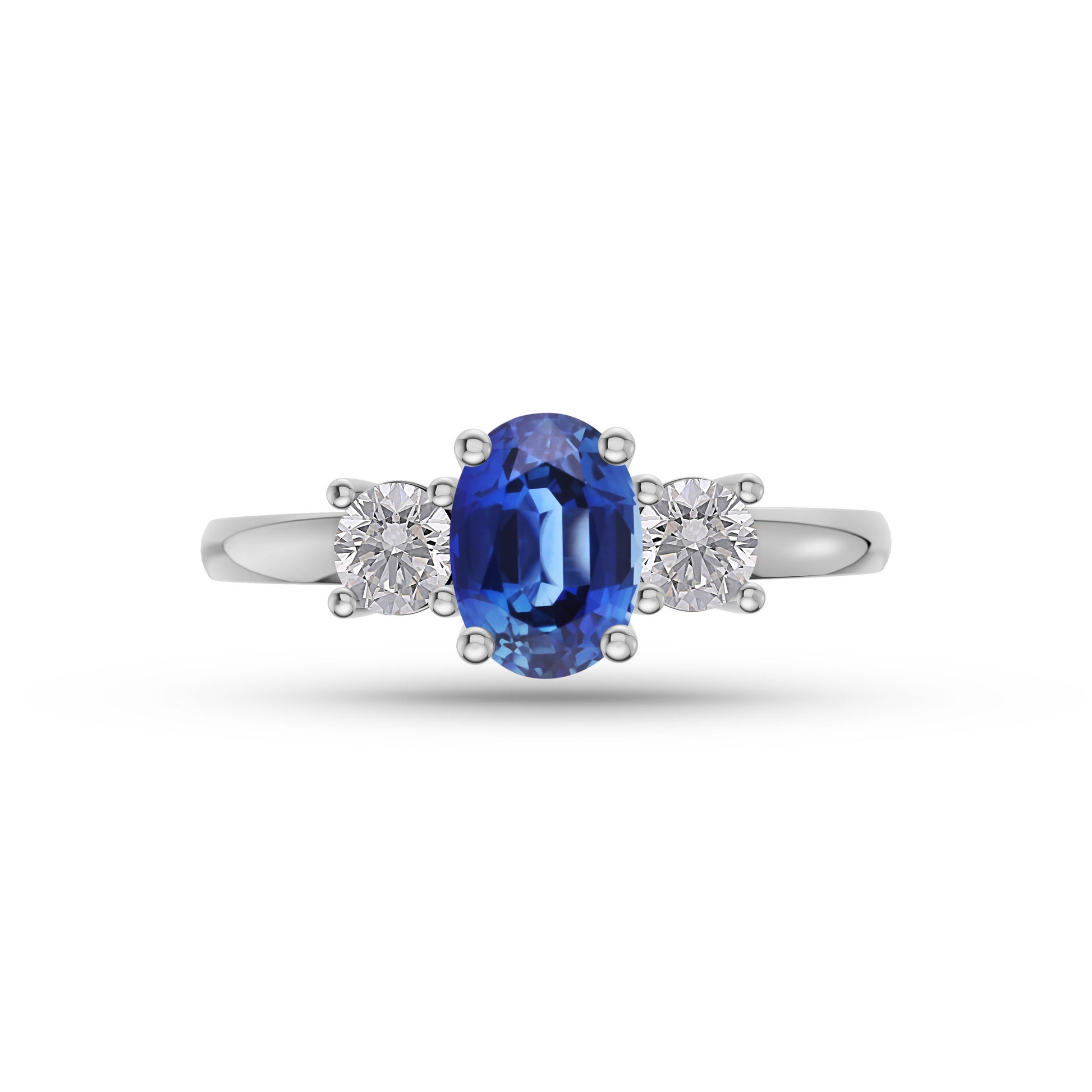 Sapphire and Diamond Three Stone Ring in 18K Gold