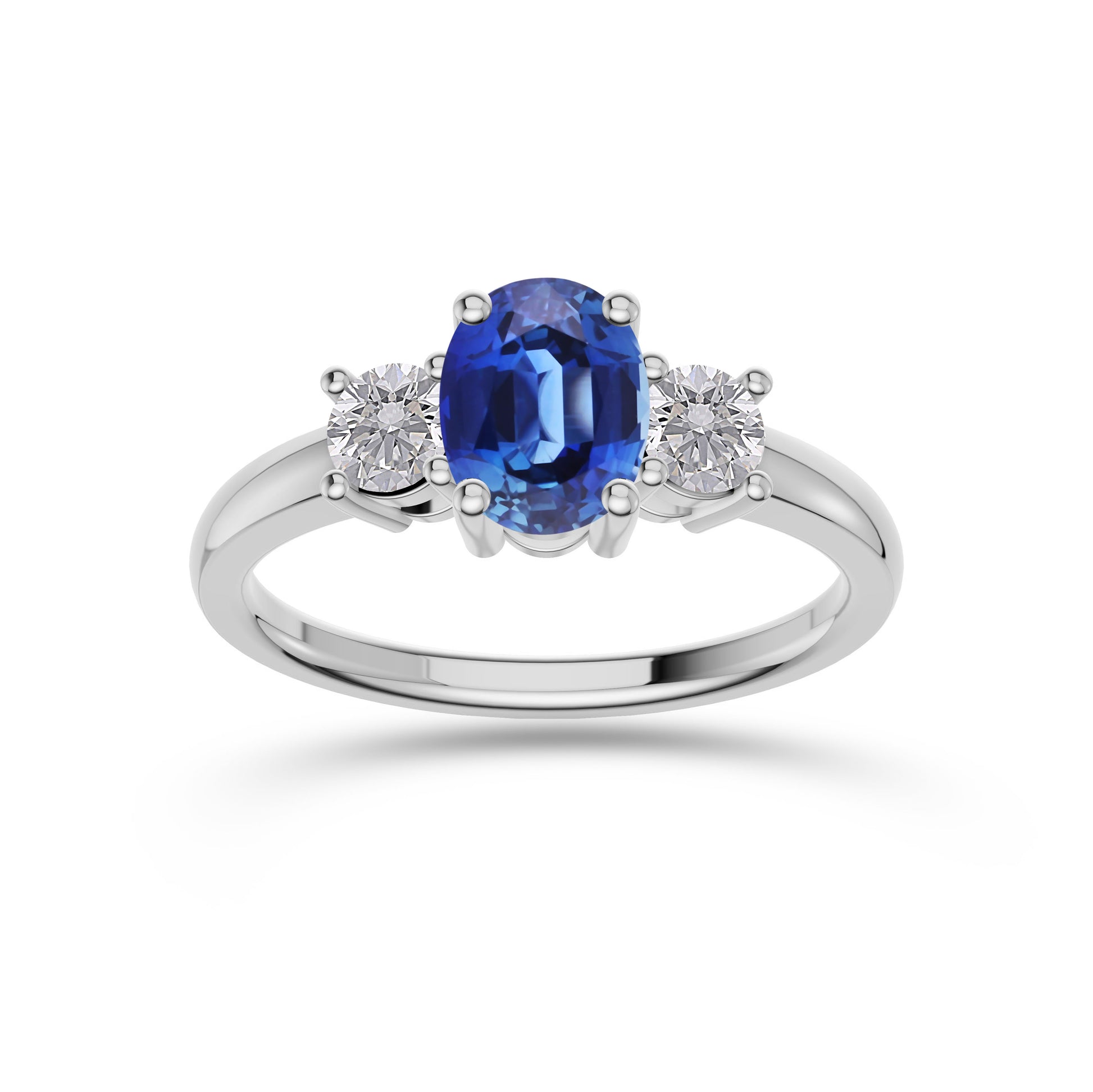Sapphire and Diamond Three Stone Ring in 18K Gold