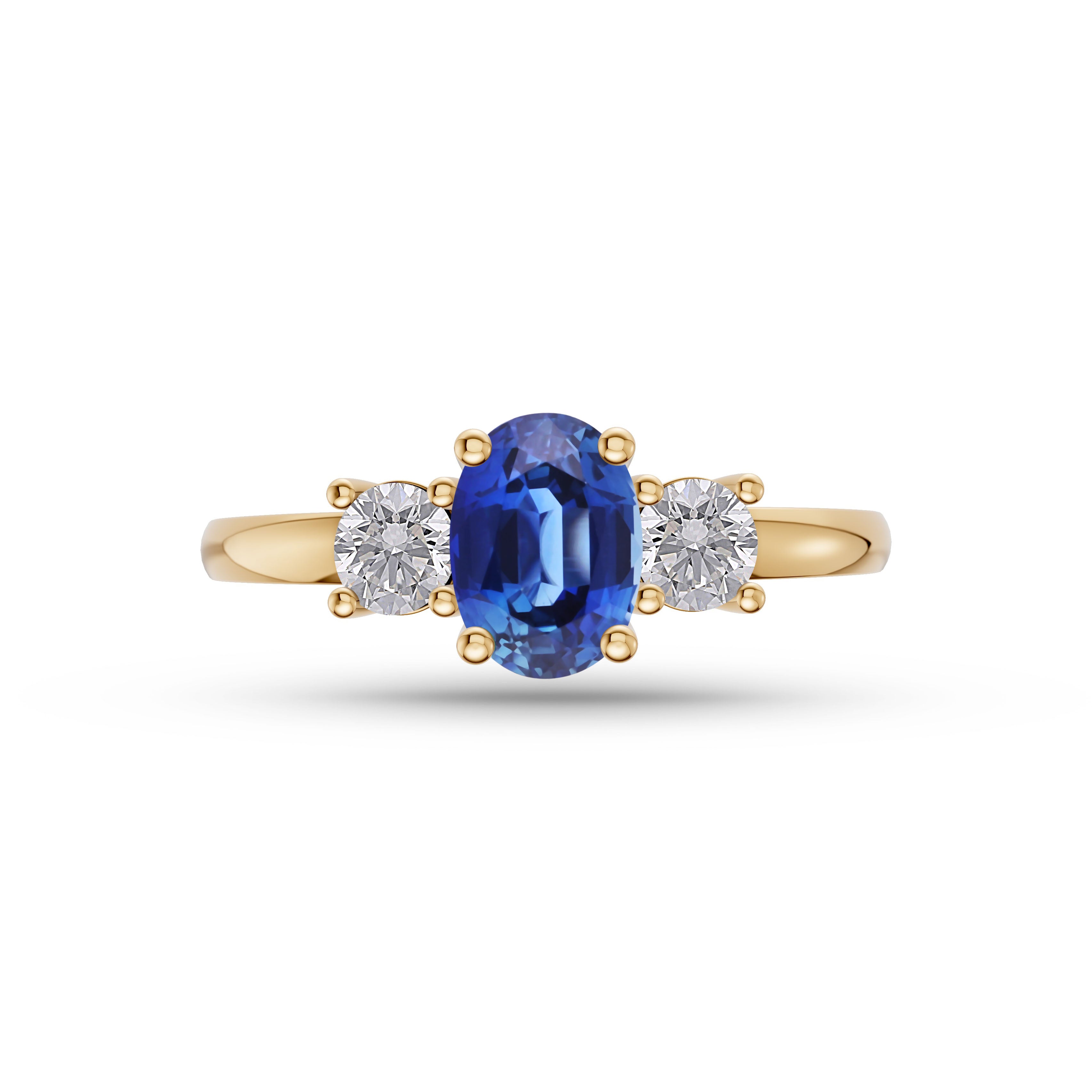 Sapphire and Diamond Three Stone Ring in 18K Gold