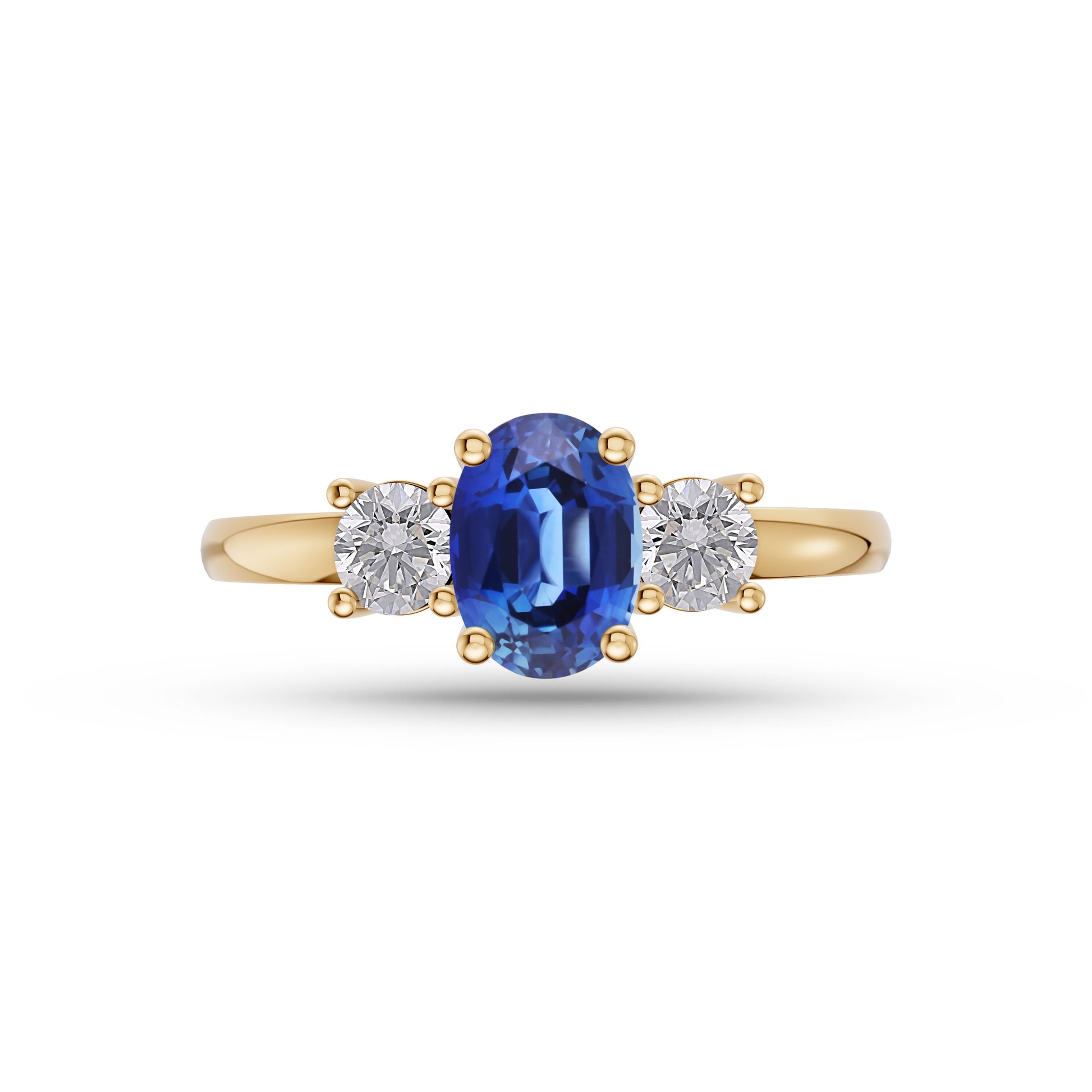 Sapphire and Diamond Three Stone Ring in 18K Gold
