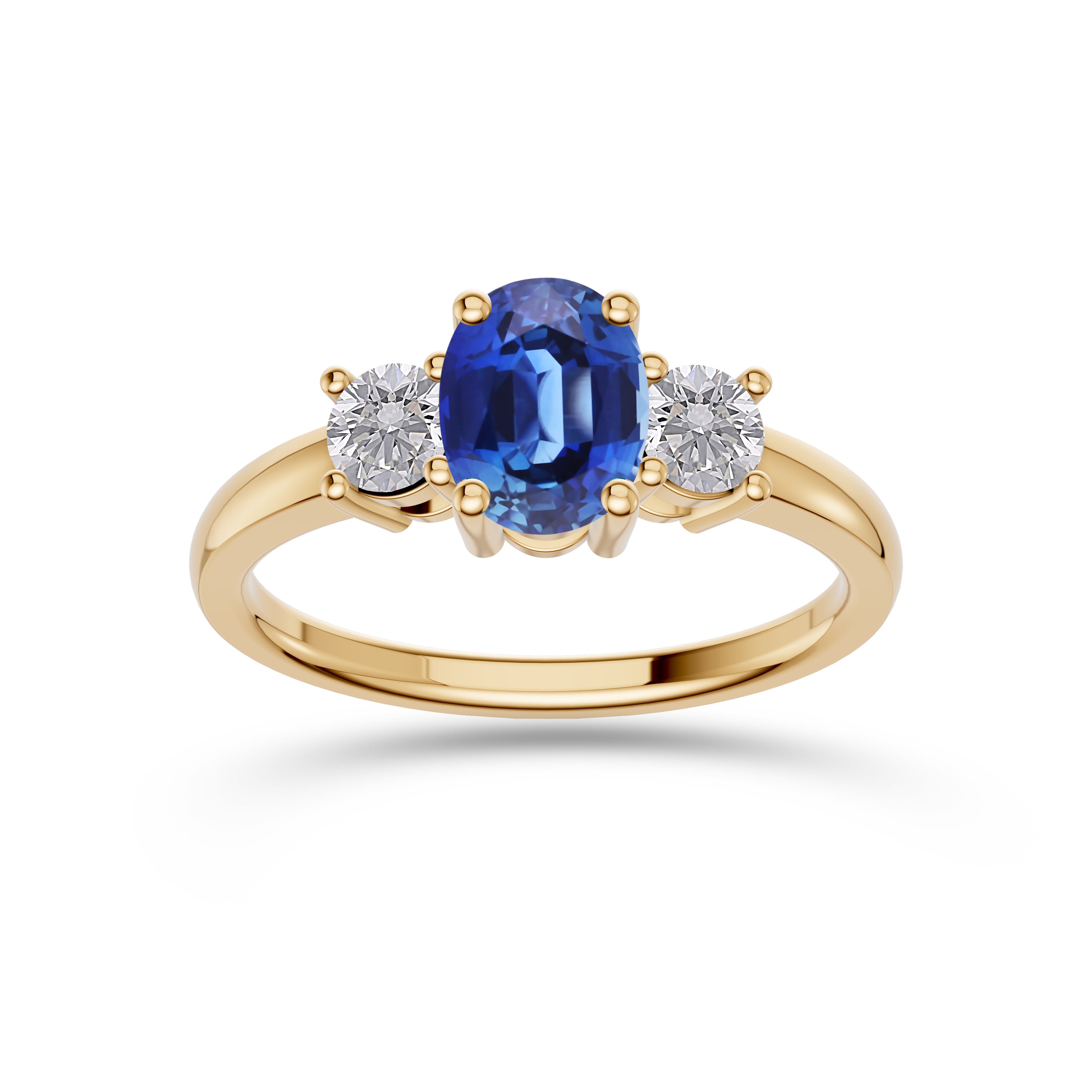 Sapphire and Diamond Three Stone Ring in 18K Gold