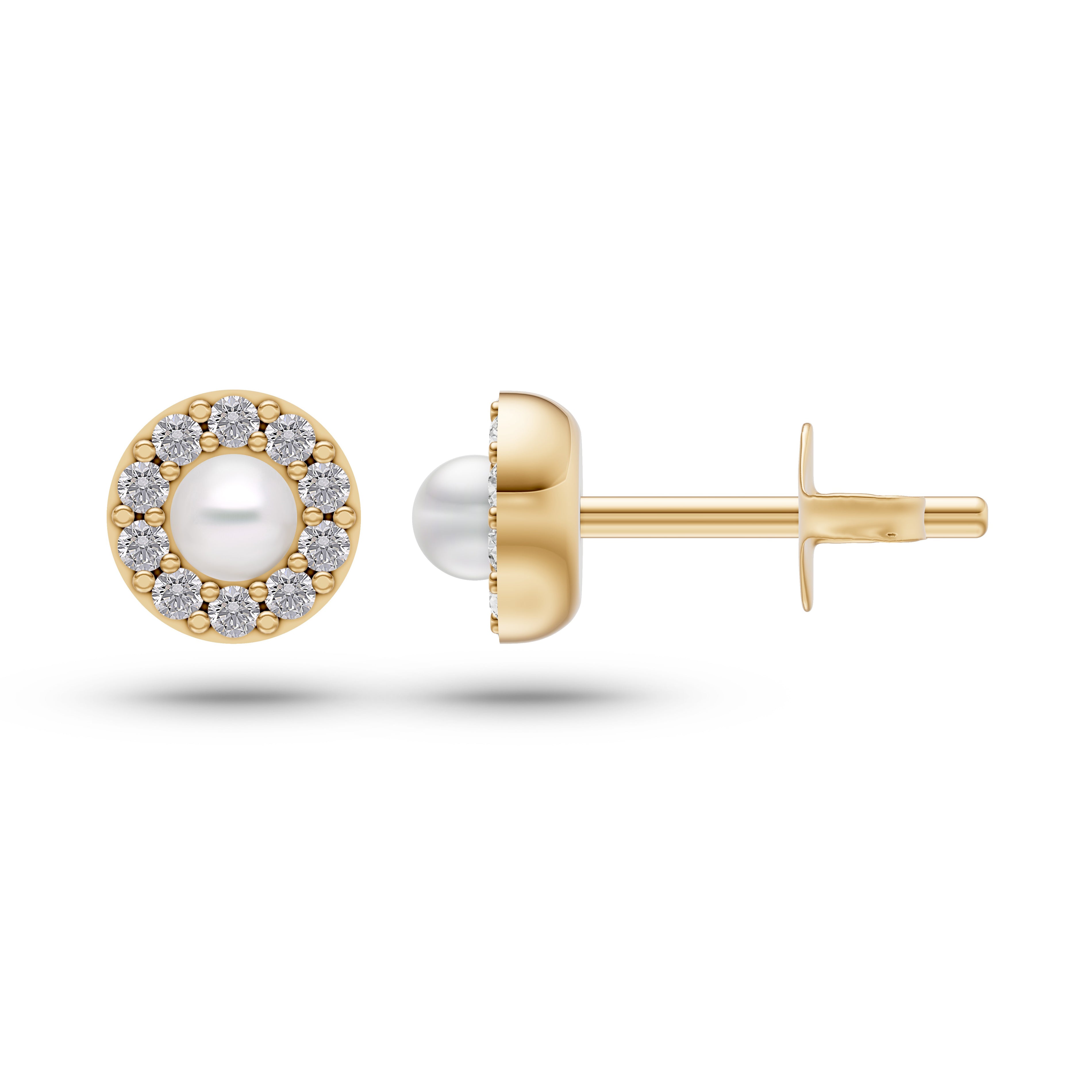 Classic Diamond and Pearl Stud Earrings In 14K Gold