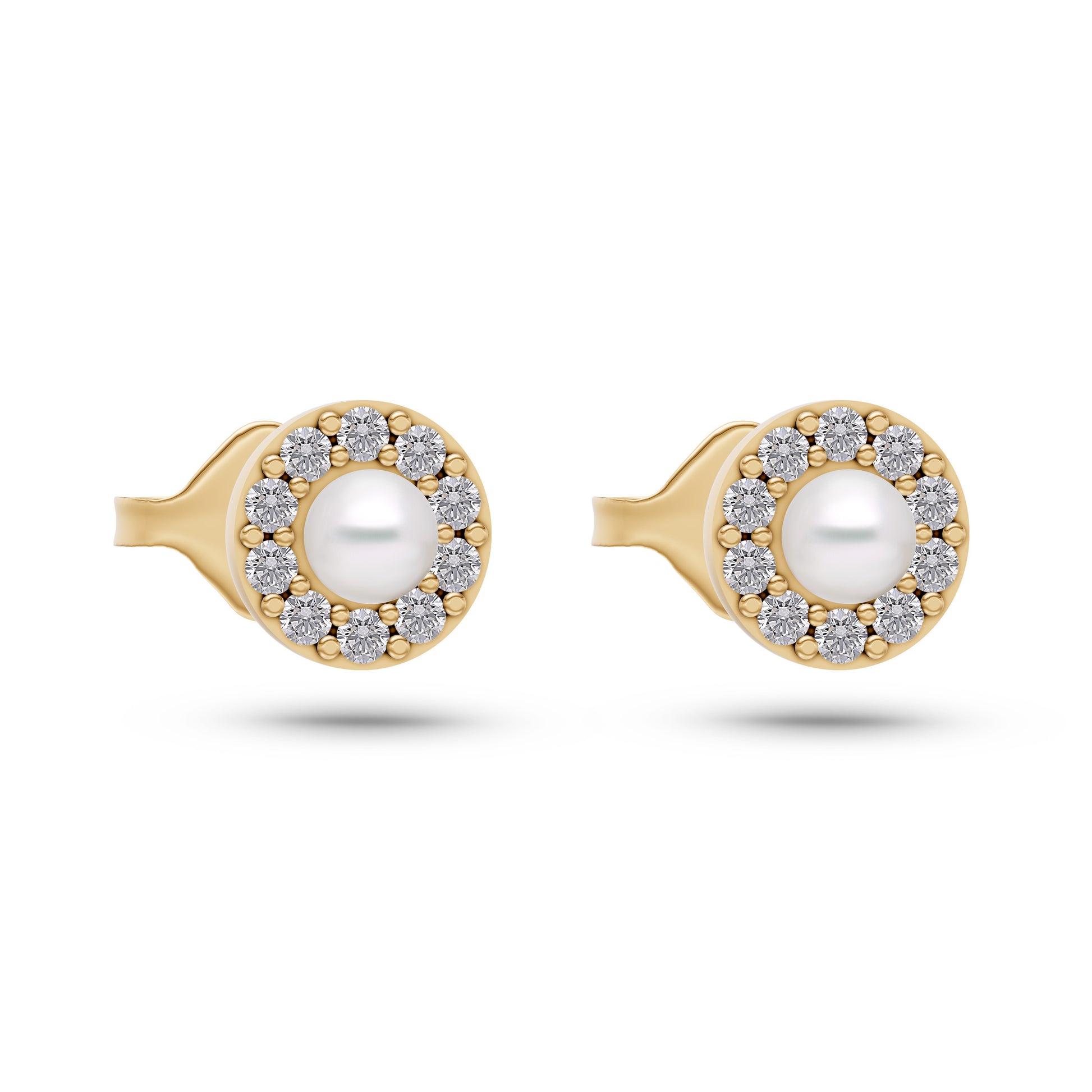 Classic Diamond and Pearl Stud Earrings In 14K Gold