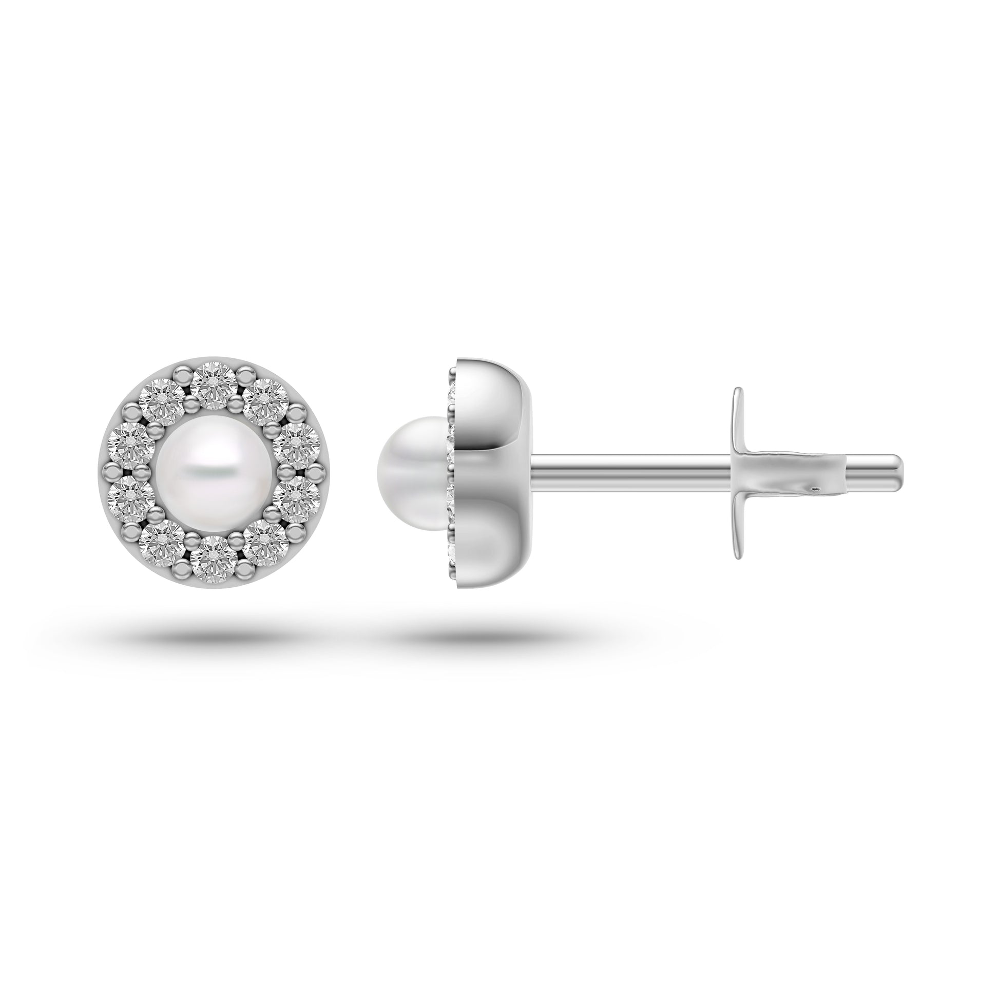 Classic Diamond and Pearl Stud Earrings In 14K Gold