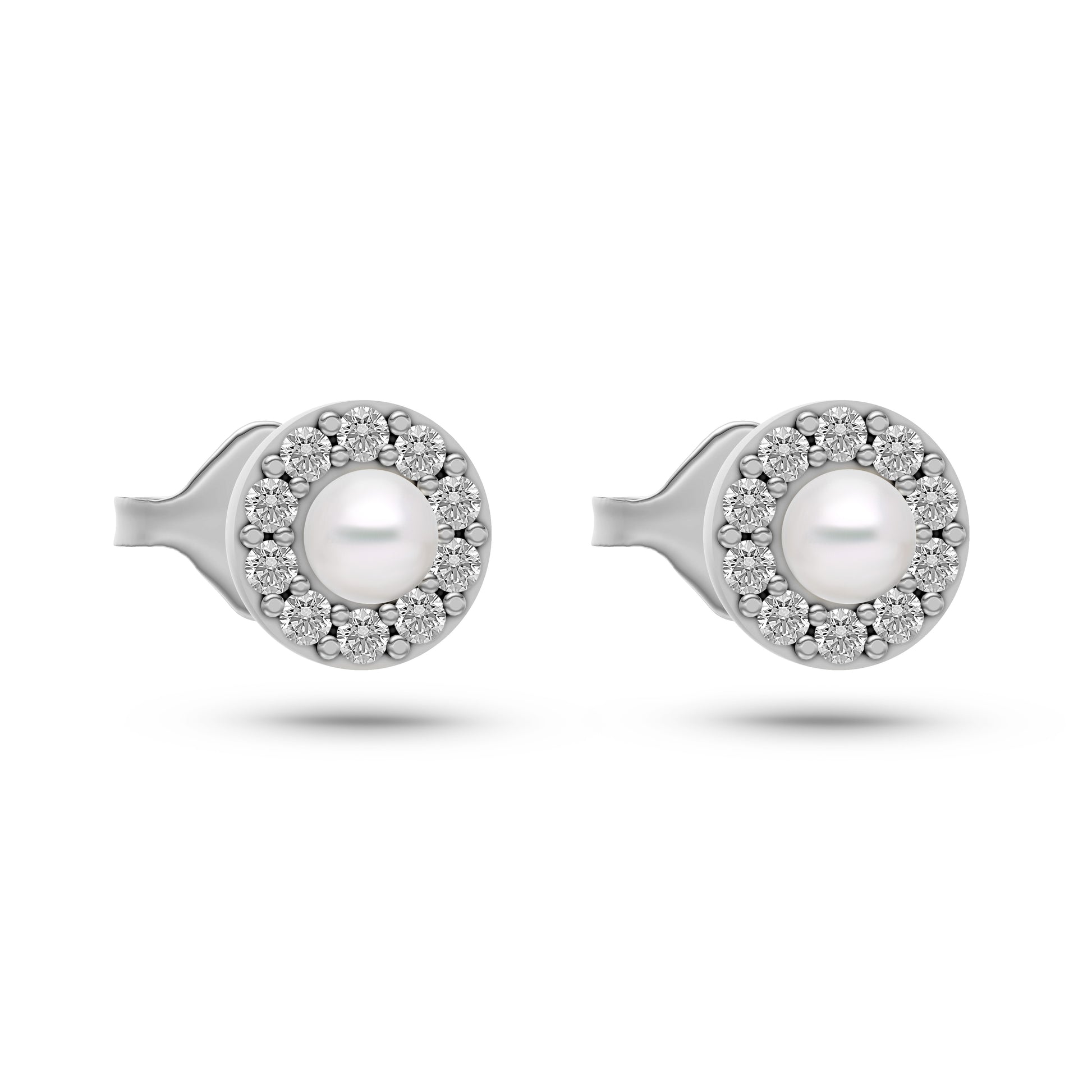 Classic Diamond and Pearl Stud Earrings In 14K Gold