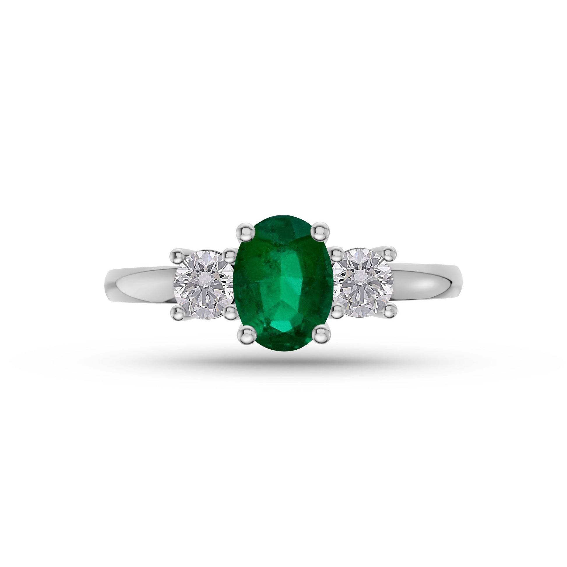 Emerald and Diamond Three Stone Ring in 18K Gold