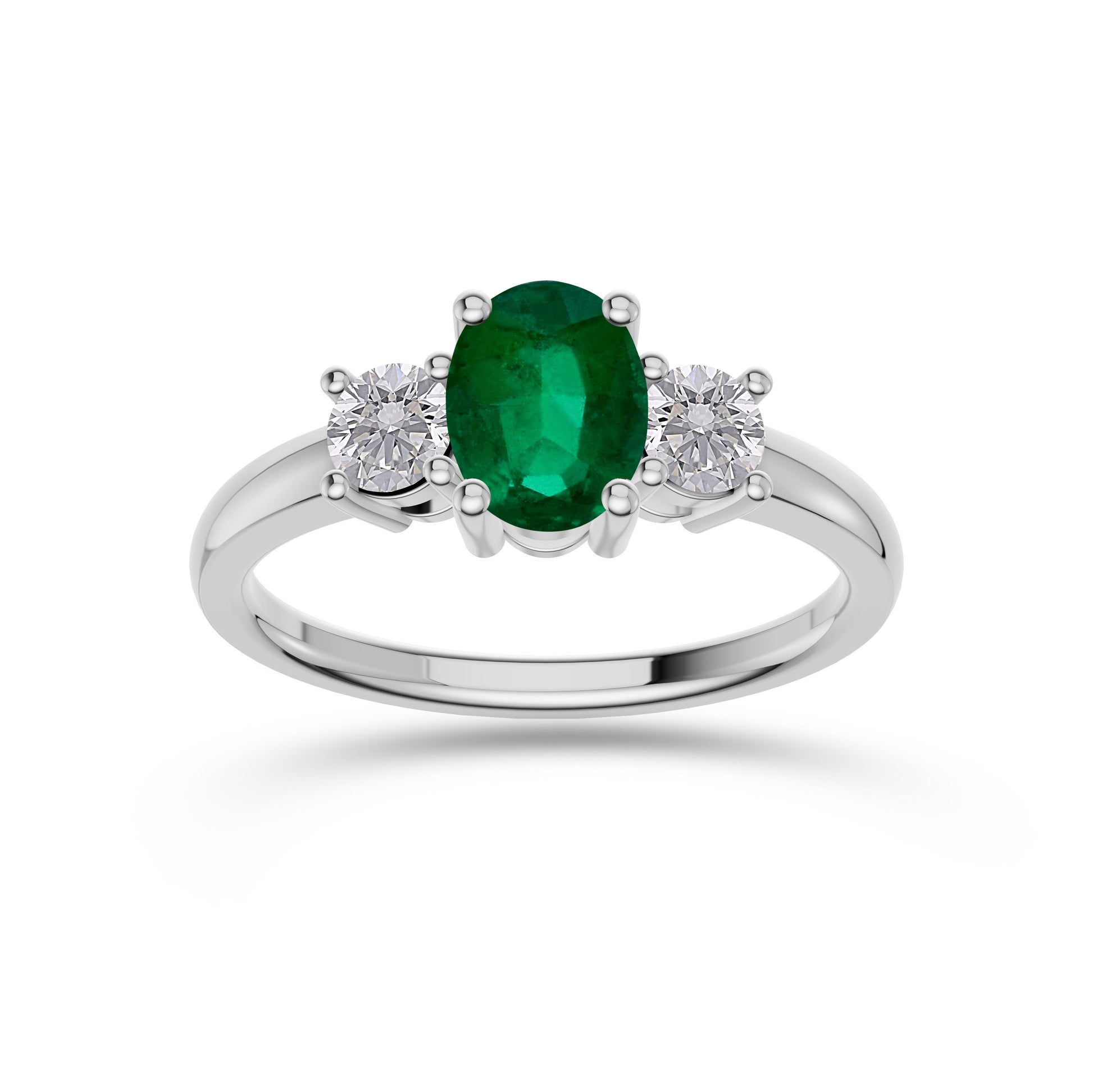 Emerald and Diamond Three Stone Ring in 18K Gold