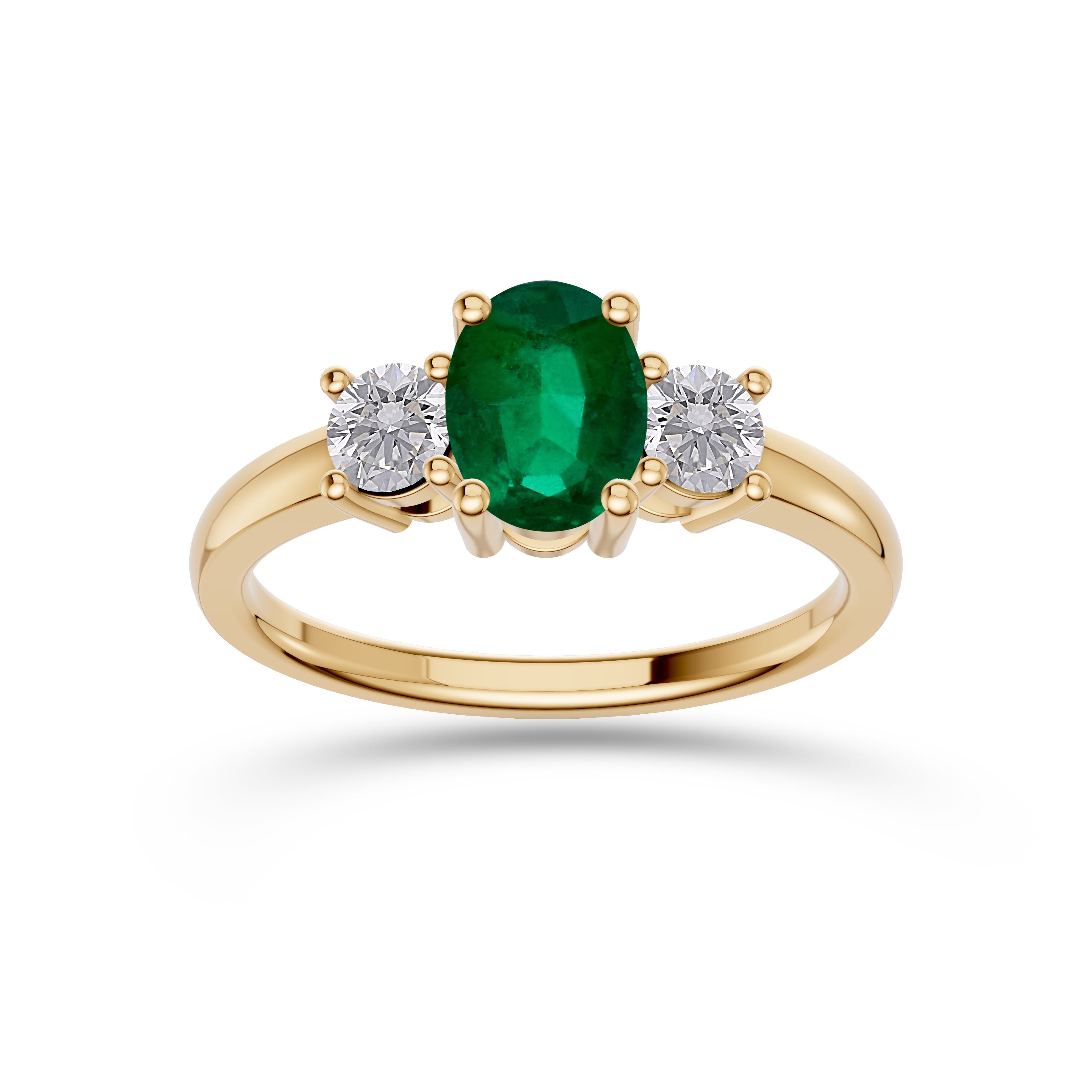 Emerald and Diamond Three Stone Ring in 18K Gold