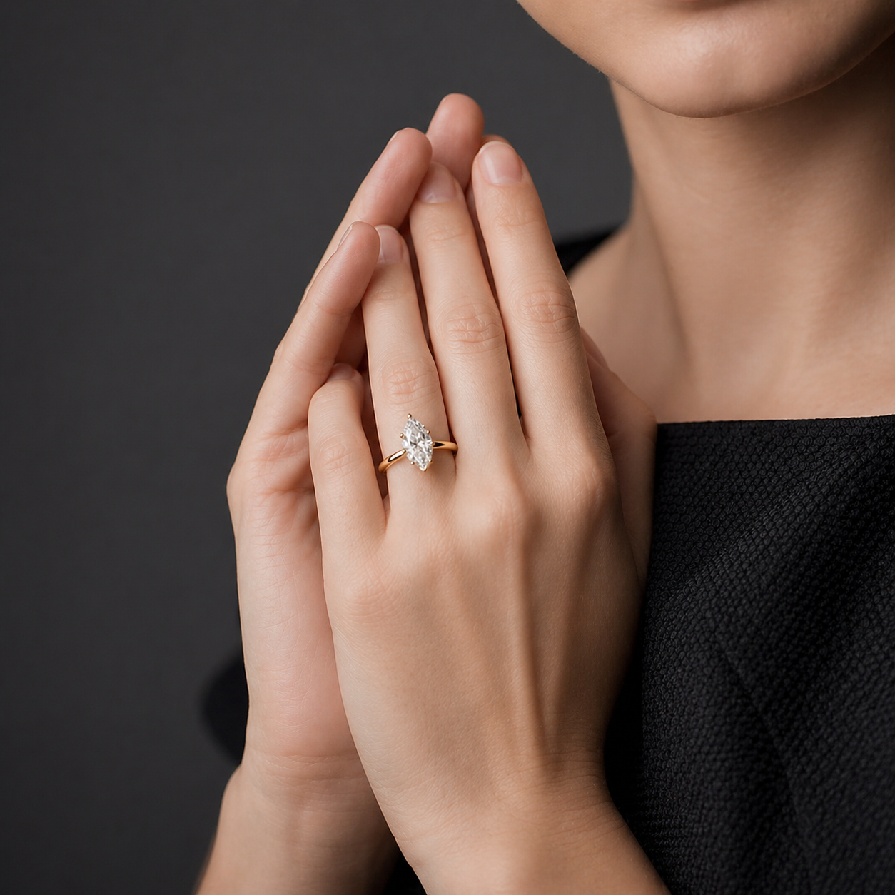 Marquise-Shaped Diamond Ring in 14K Gold