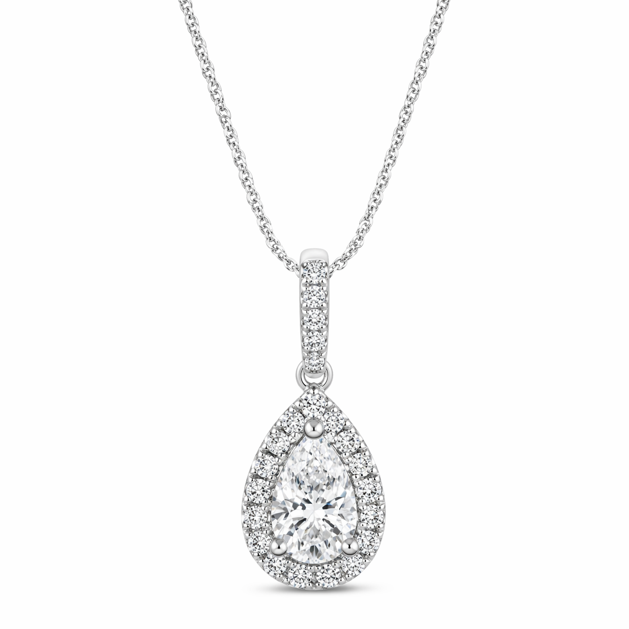 Lumière Pear Halo Pendant Necklace in 14K Gold