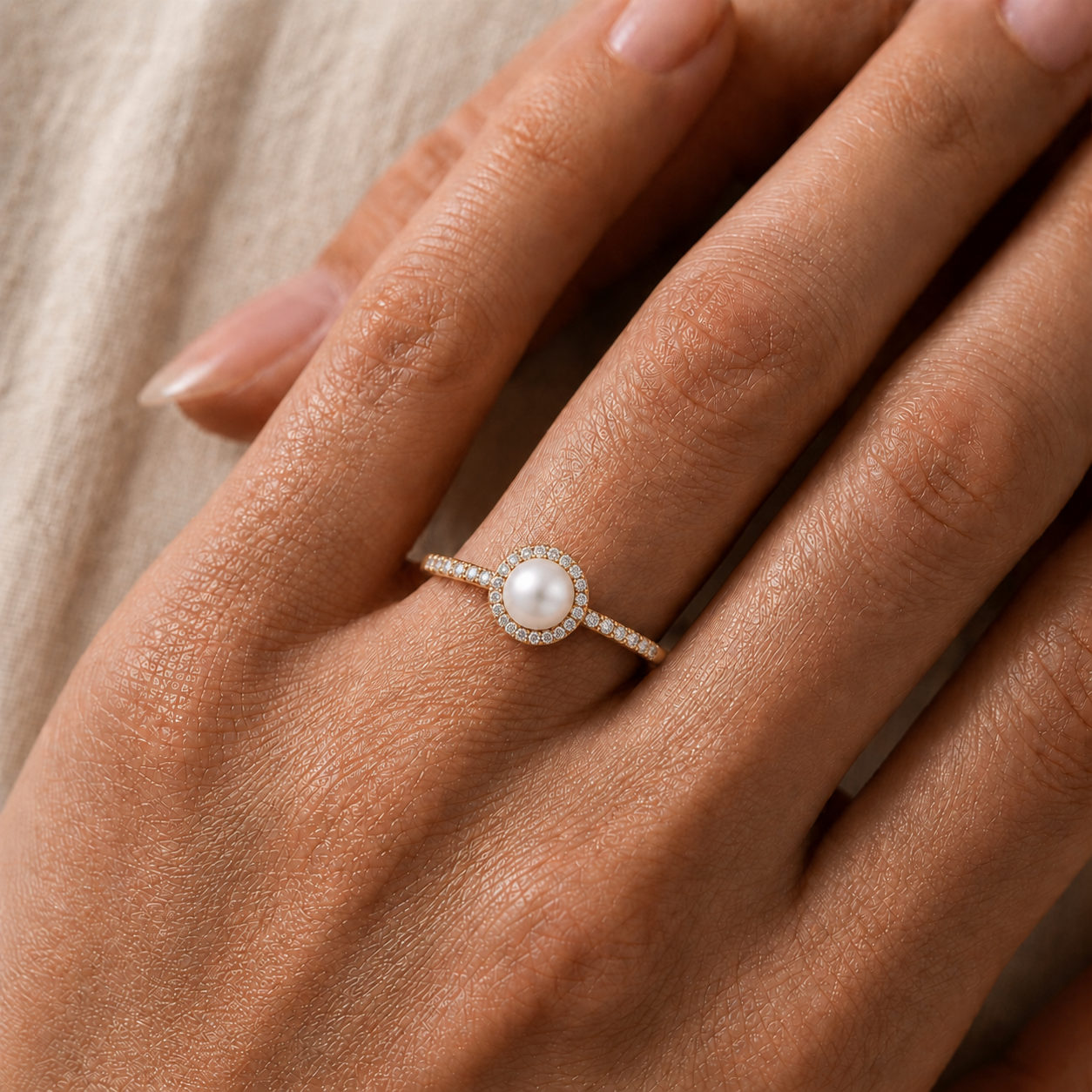 Freshwater Pearl Diamond Halo Ring In 14K Gold