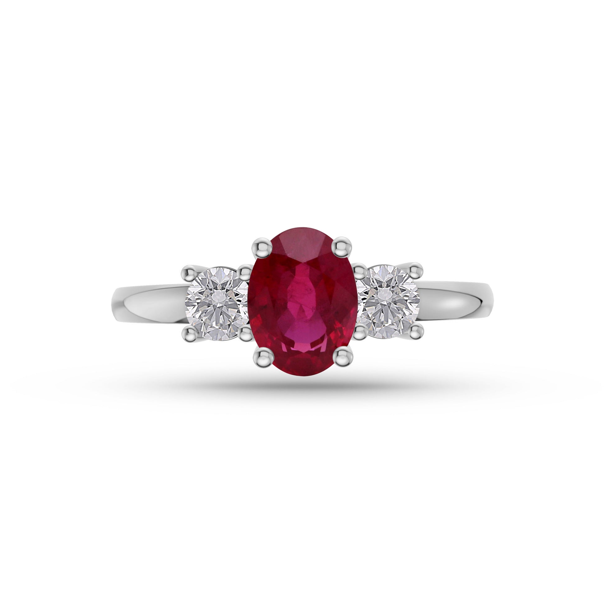 Ruby and Diamond Three Stone Ring in 18K Gold