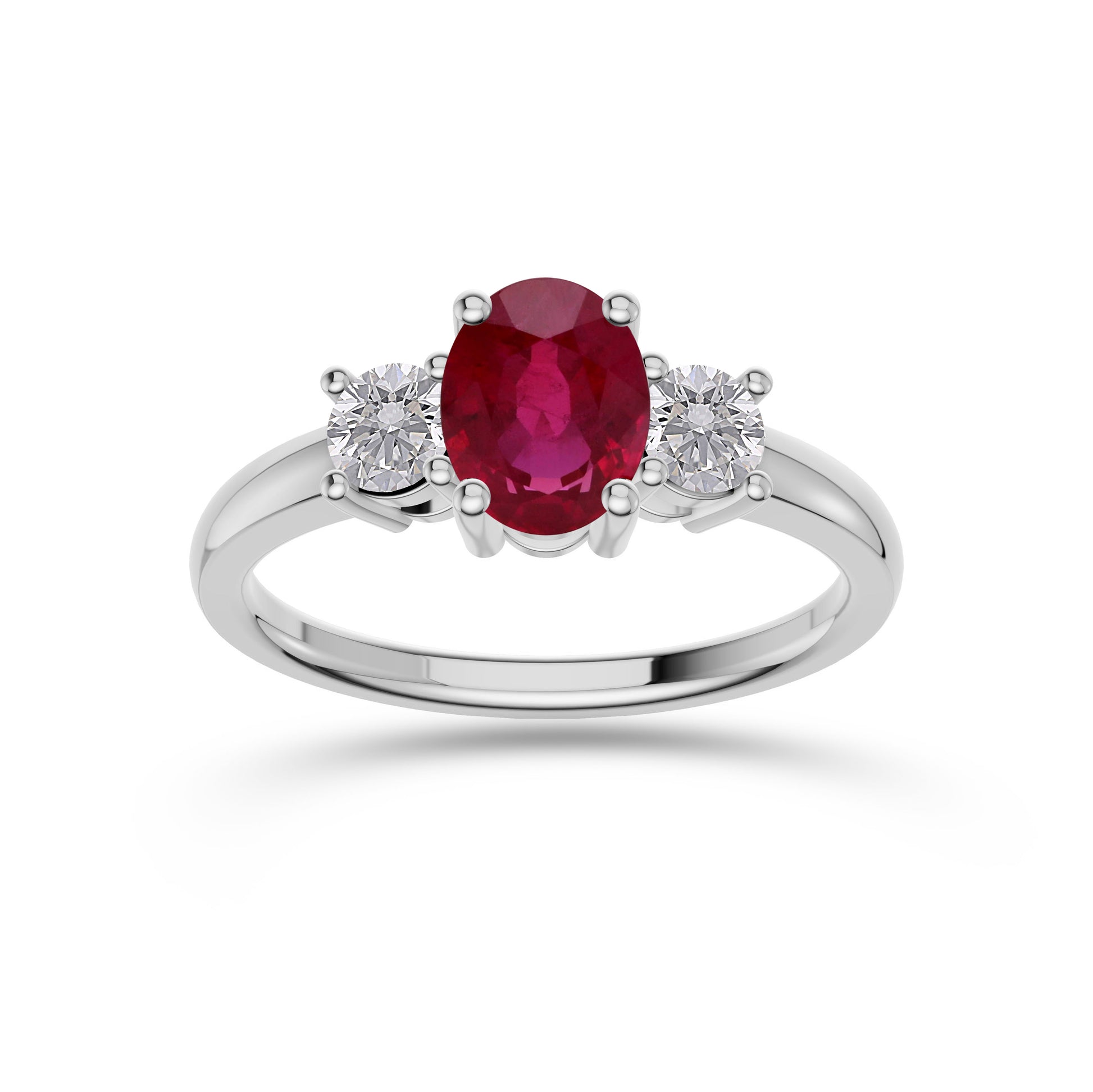 Ruby and Diamond Three Stone Ring in 18K Gold