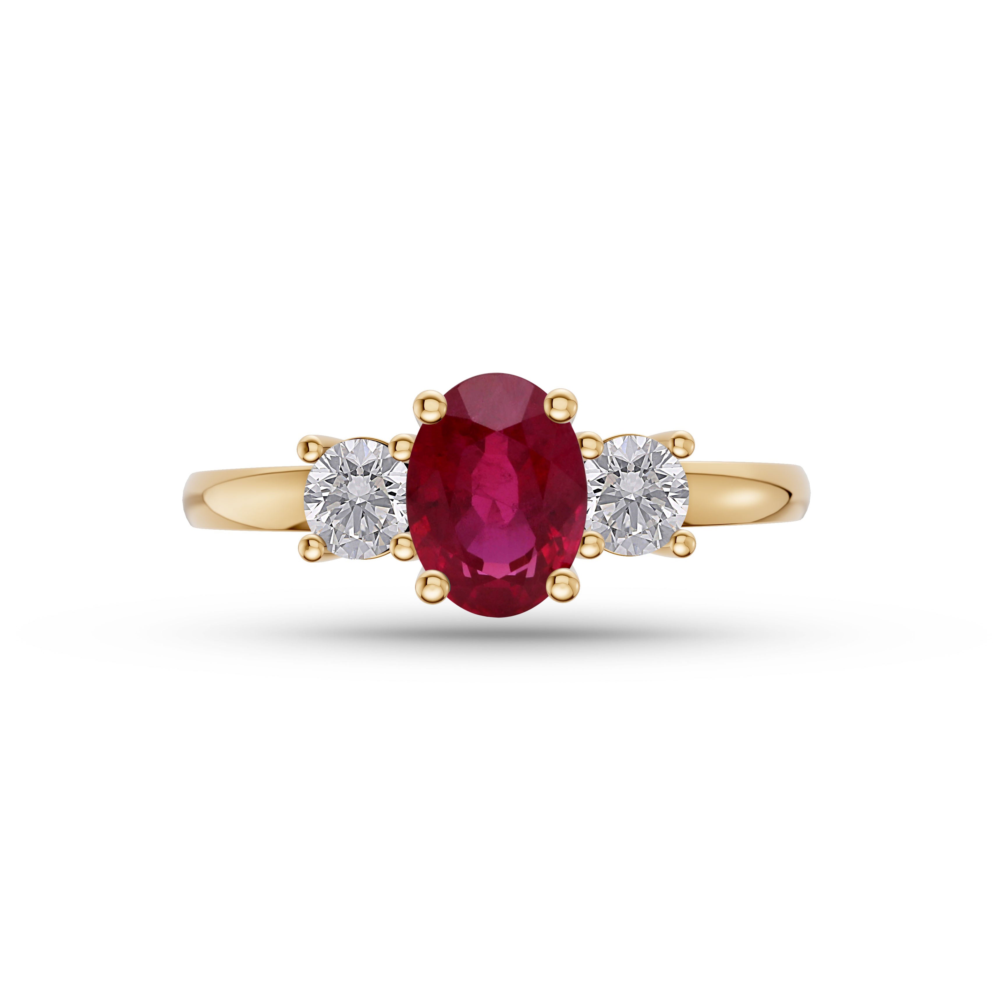 Ruby and Diamond Three Stone Ring in 18K Gold