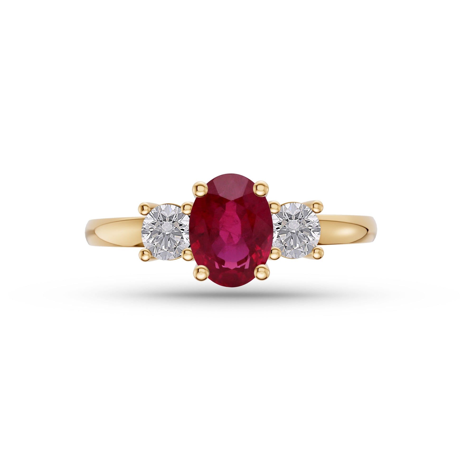 Ruby and Diamond Three Stone Ring in 18K Gold