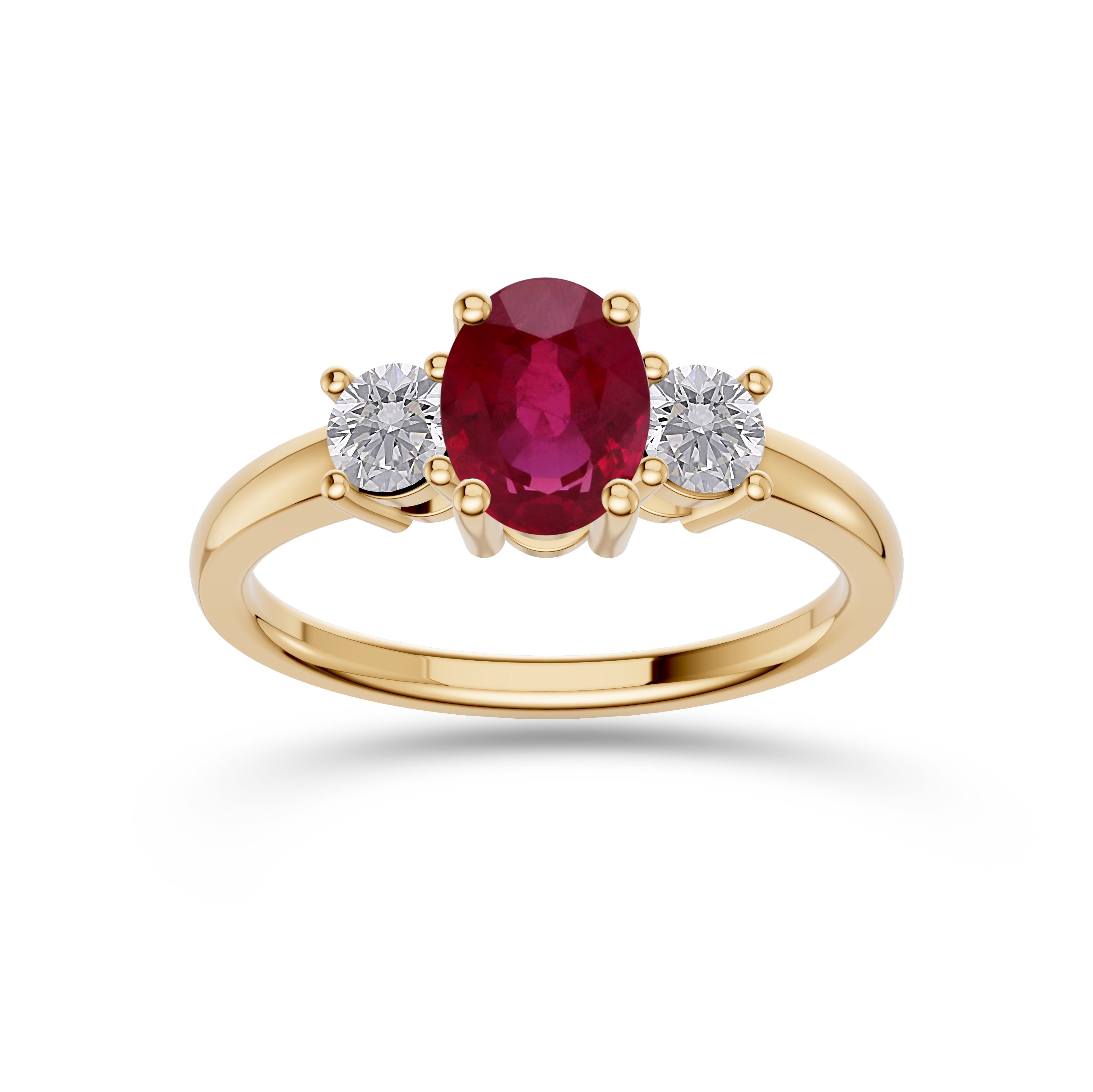 Ruby and Diamond Three Stone Ring in 18K Gold