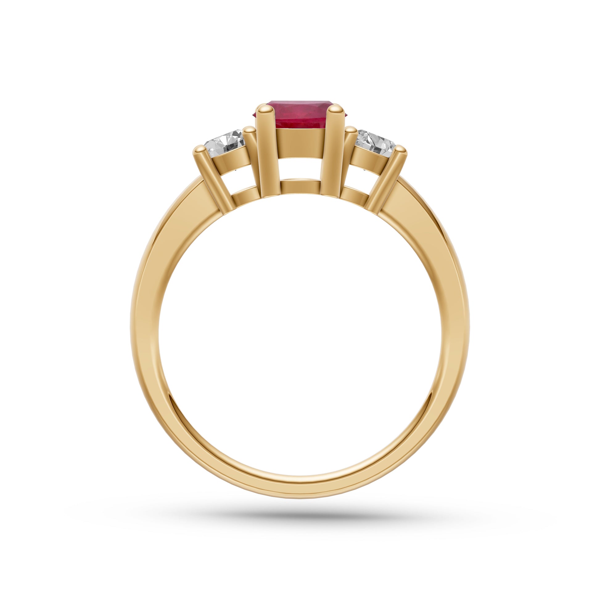 Ruby and Diamond Three Stone Ring in 18K Gold