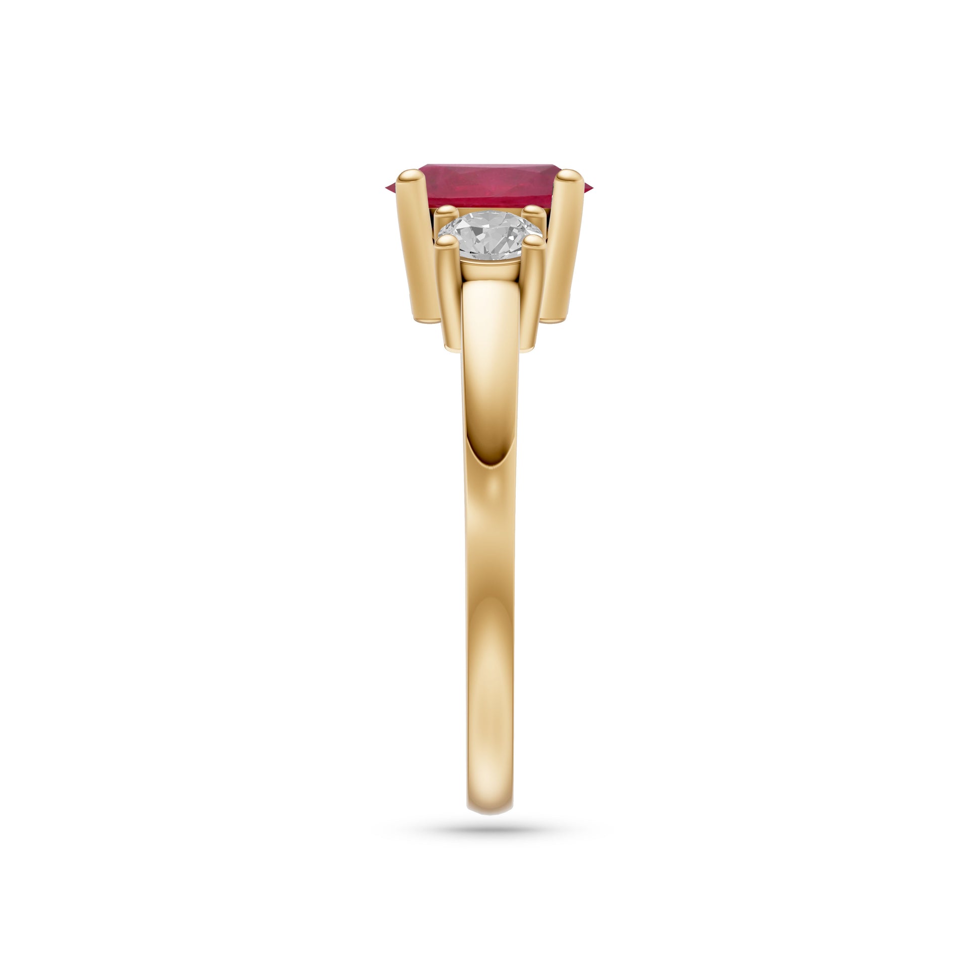 Ruby and Diamond Three Stone Ring in 18K Gold