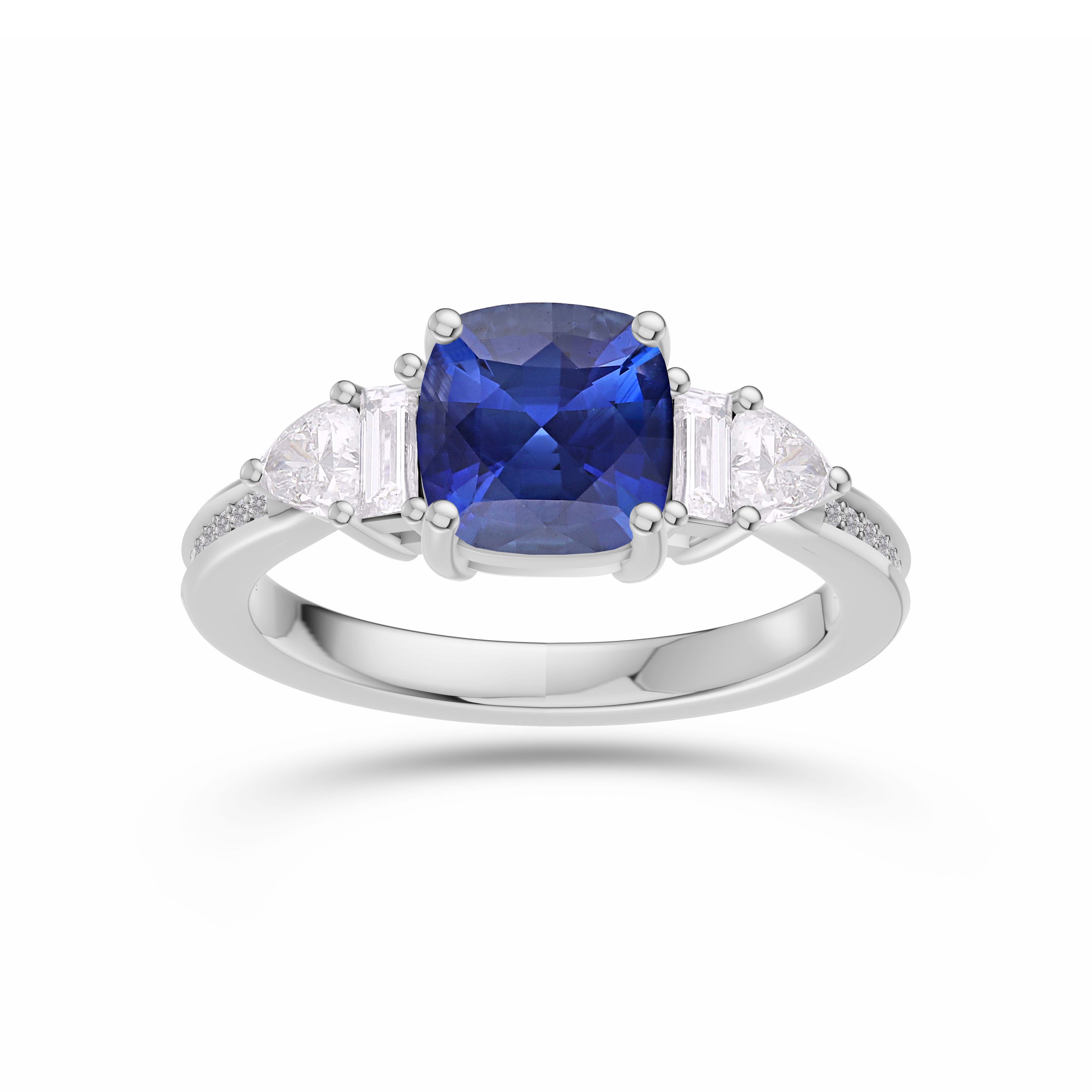 Classic Sapphire Cushion & Diamond Ring In 14K Gold