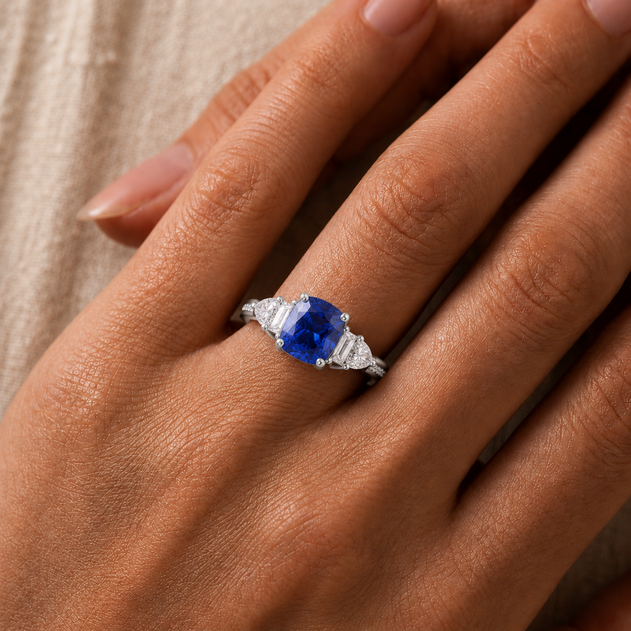 Classic Sapphire Cushion & Diamond Ring In 14K Gold