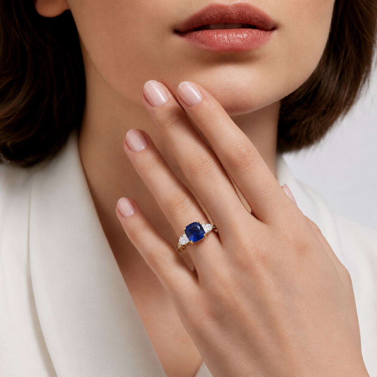Classic Sapphire Cushion & Diamond Ring In 14K Gold