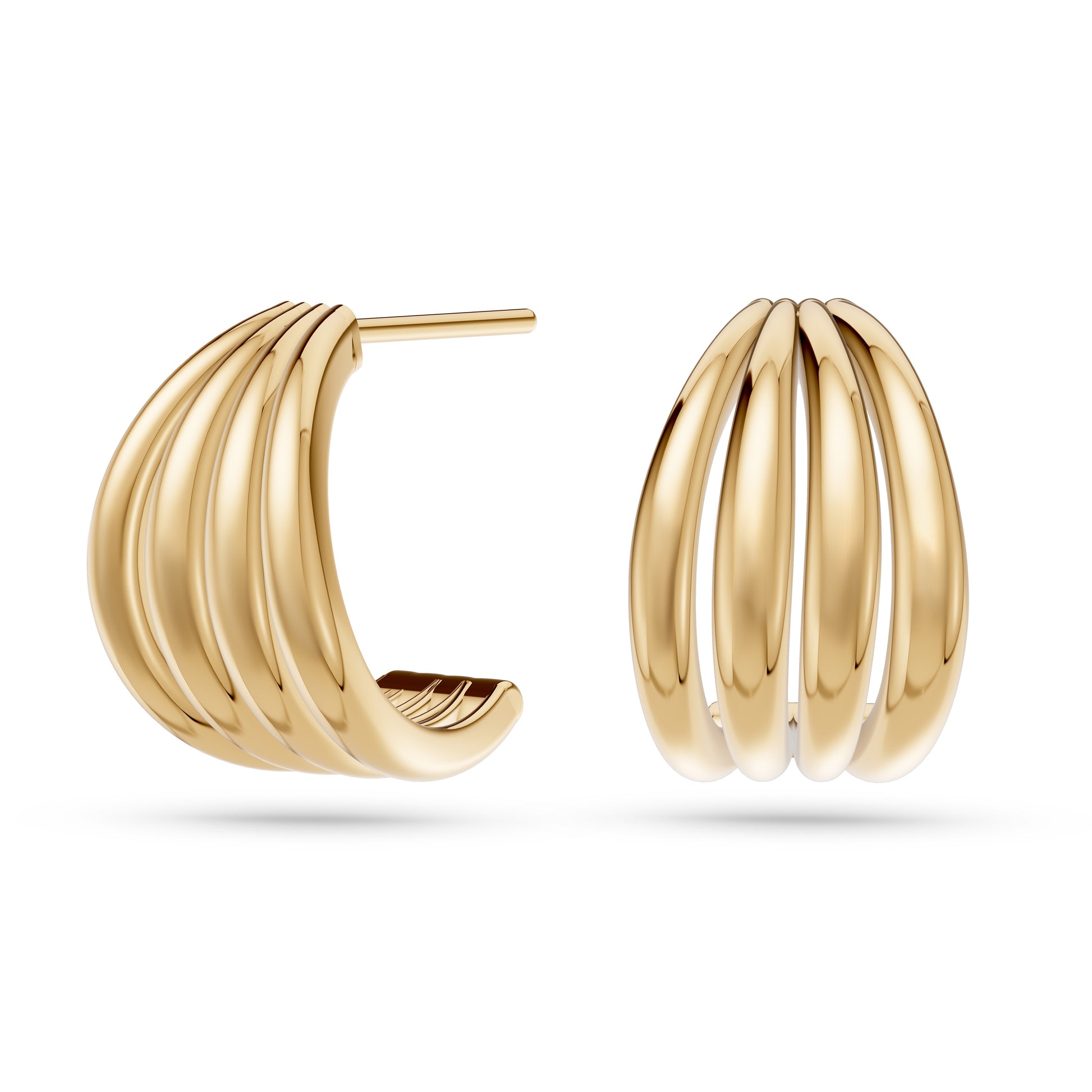 Contour Ribbed Hoop Earrings in 14K Gold