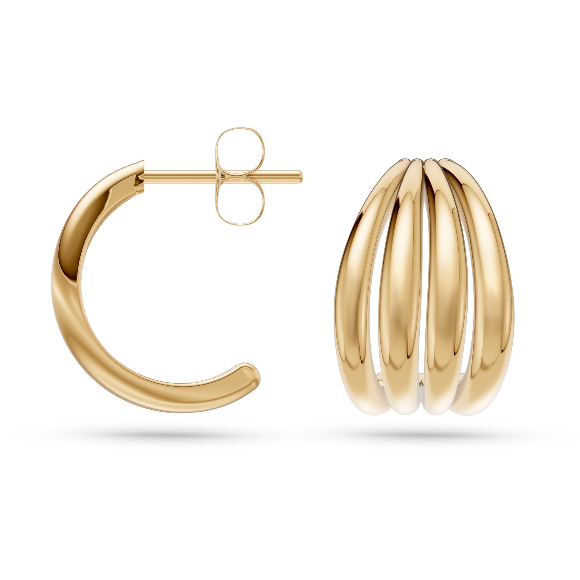 Contour Ribbed Hoop Earrings in 14K Gold