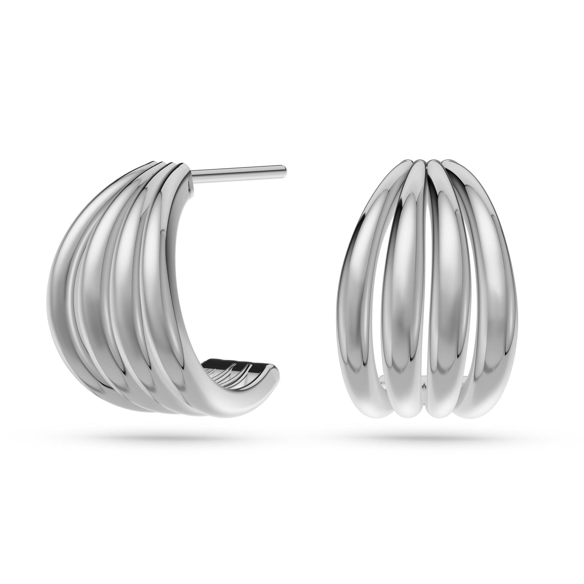 Contour Ribbed Hoop Earrings in 14K Gold
