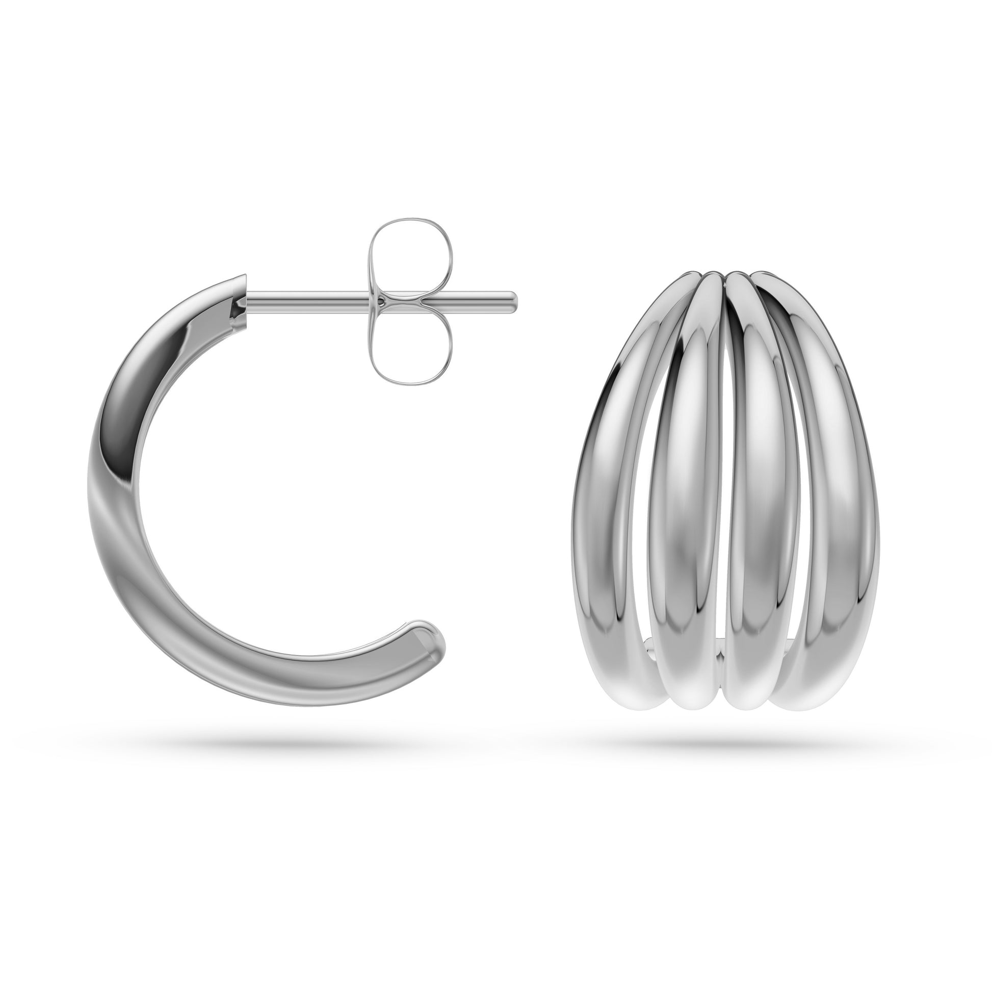 Contour Ribbed Hoop Earrings in 14K Gold