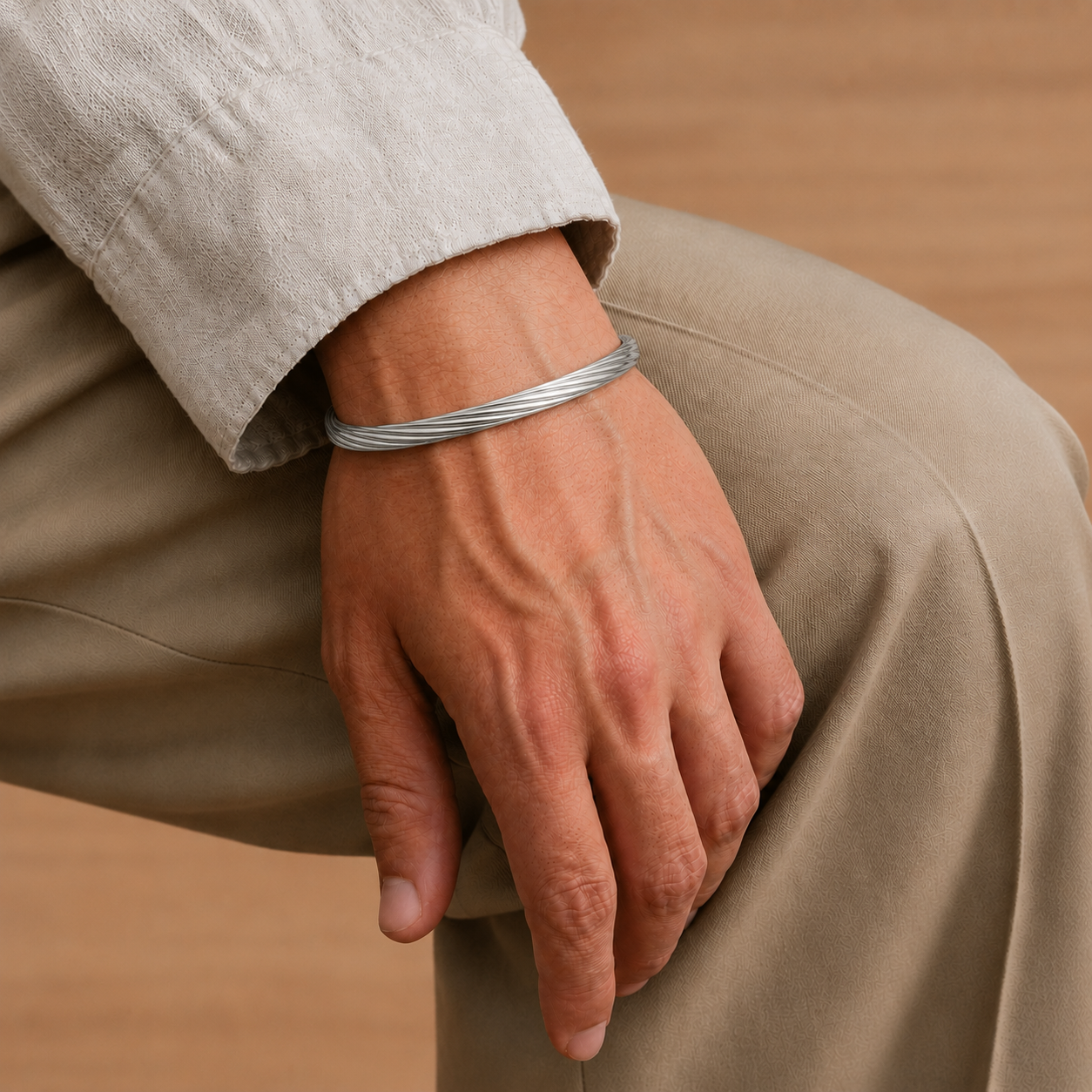 Men's Twist Open Bangle in Sterling Silver