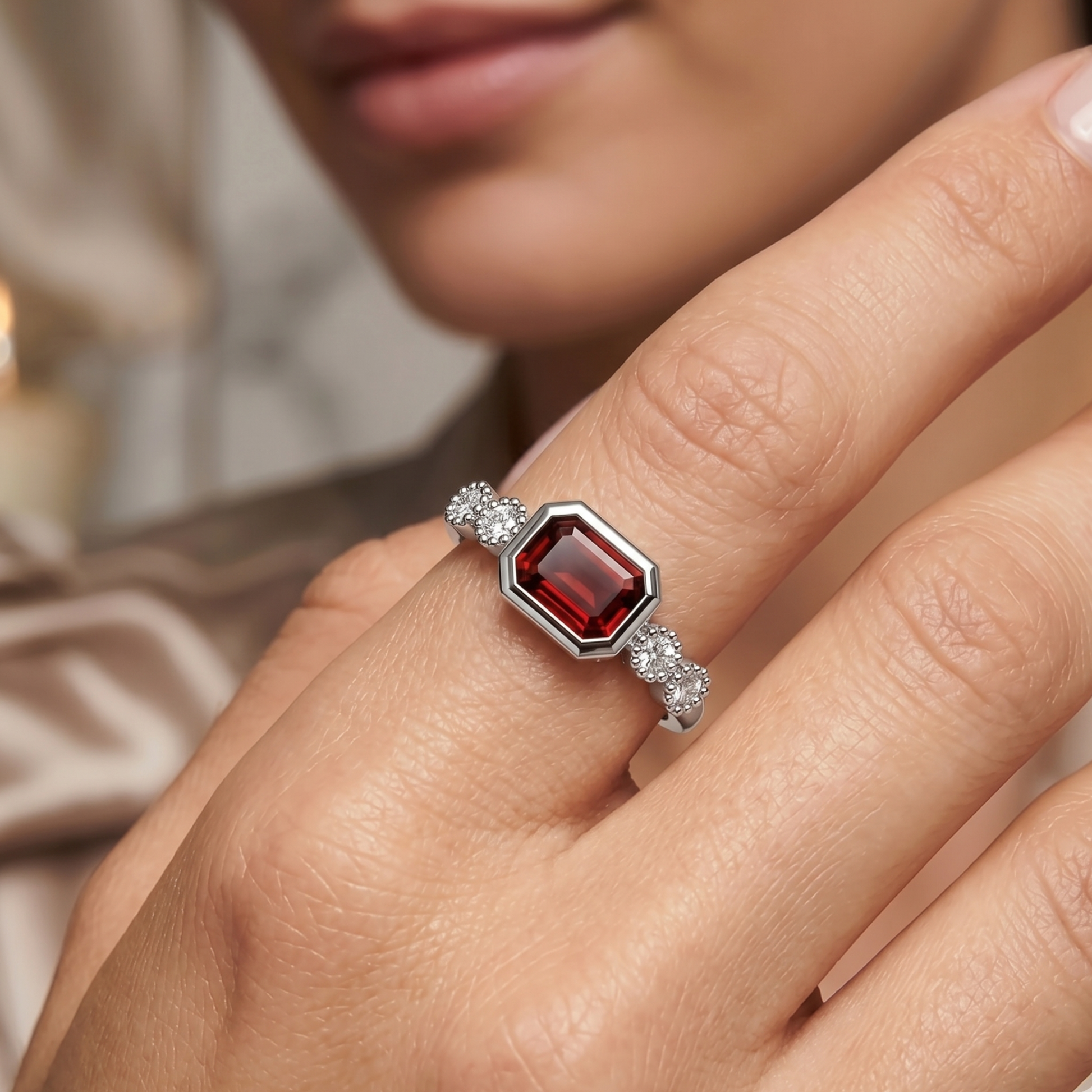 Crimson Garnet & Diamond Statement Ring In 14K Gold