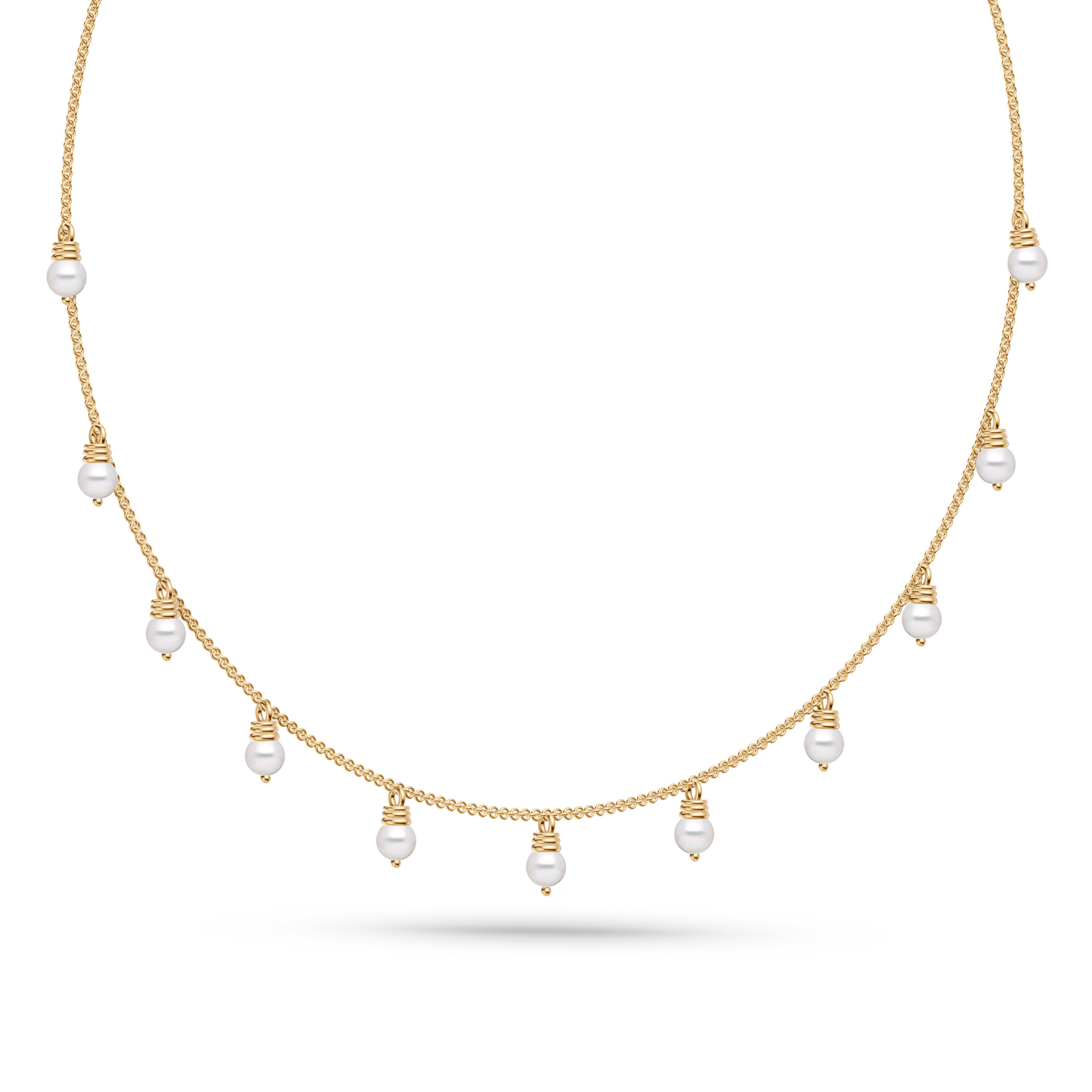 Cultured Freshwater Pearl Station Necklace in 14K Gold
