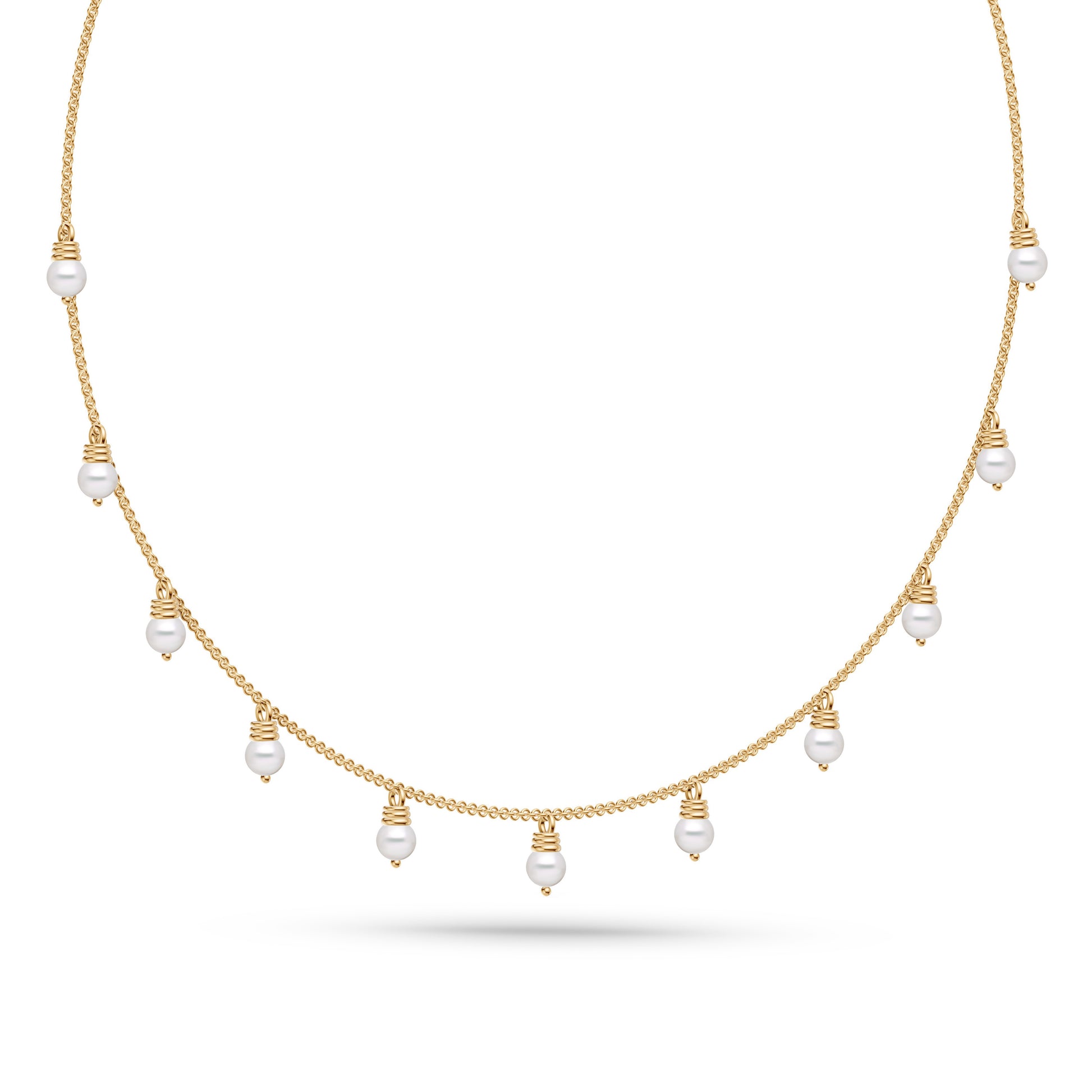 Cultured Freshwater Pearl Station Necklace in 14K Gold