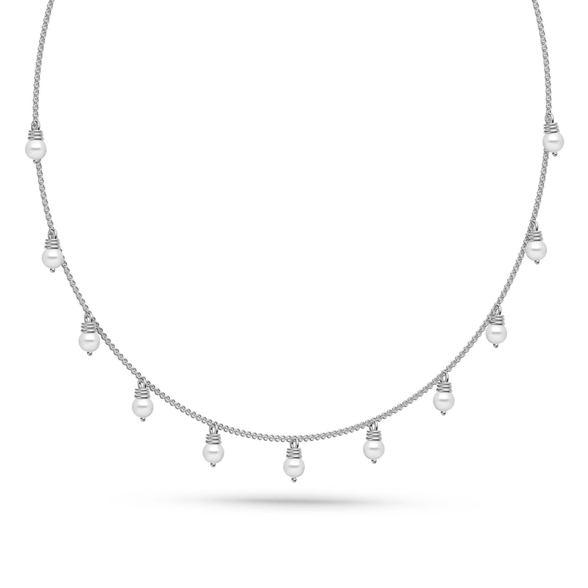Cultured Freshwater Pearl Station Necklace in 14K Gold
