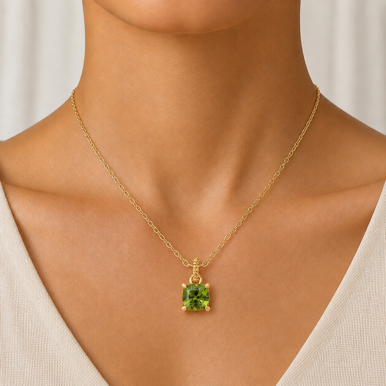 Peridot Cushion Vine Necklace in 14K Gold