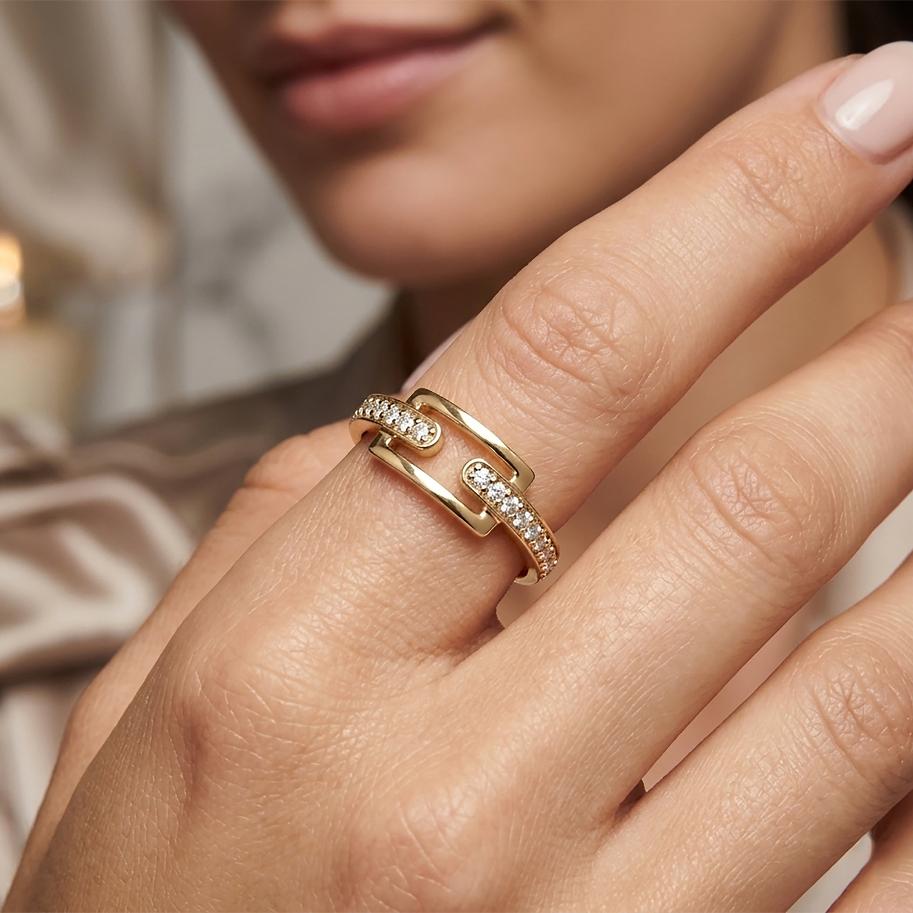 Diamond Buckle Gold Ring